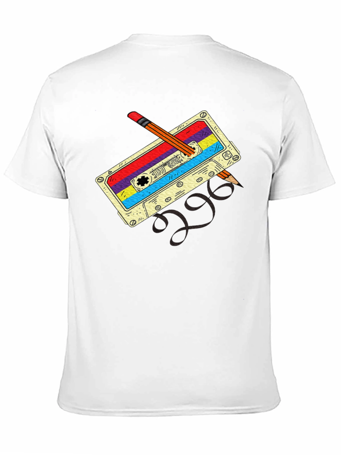 Retro Cassette & Pencil Black T-Shirt