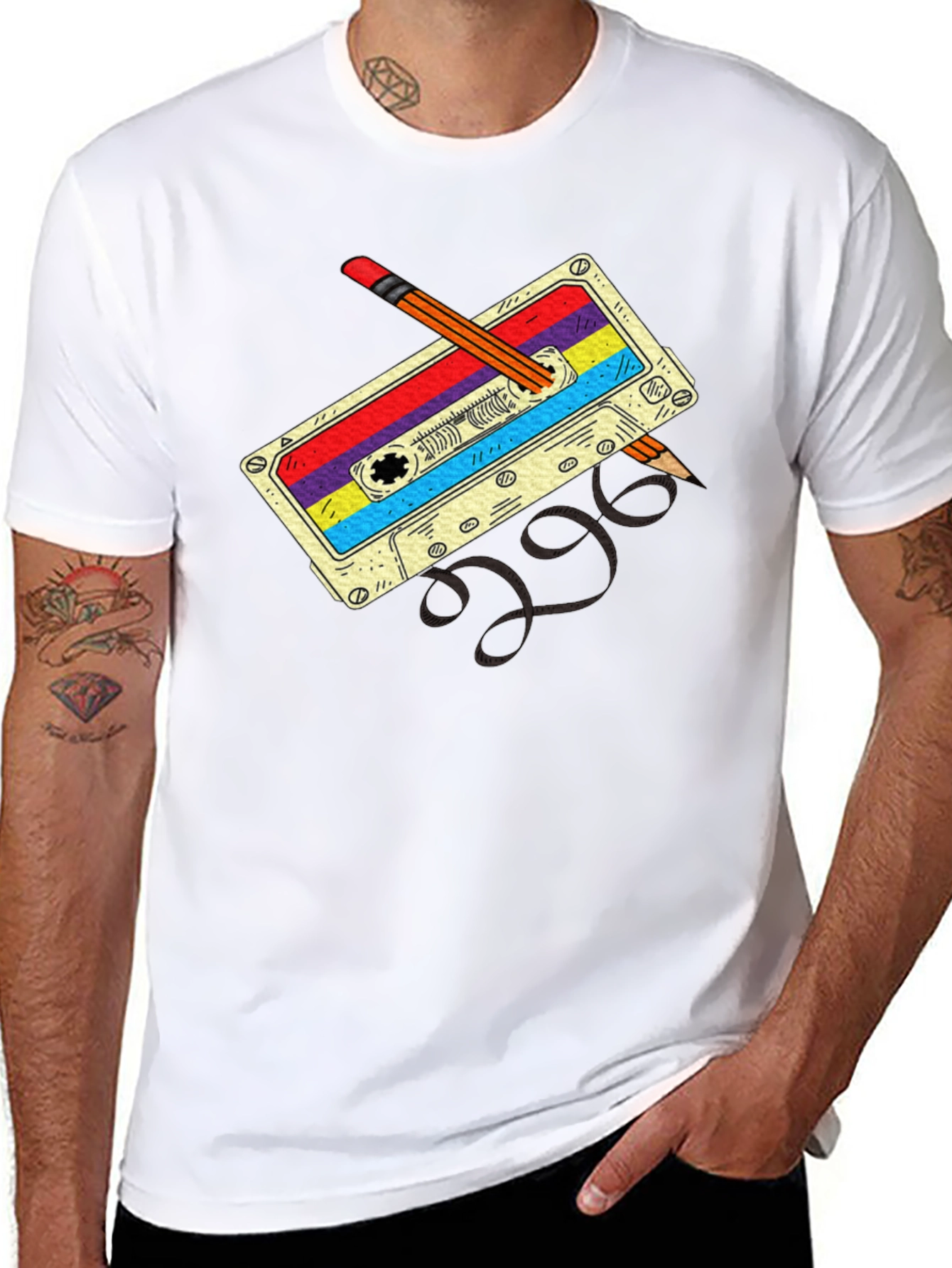 Retro Cassette & Pencil Black T-Shirt