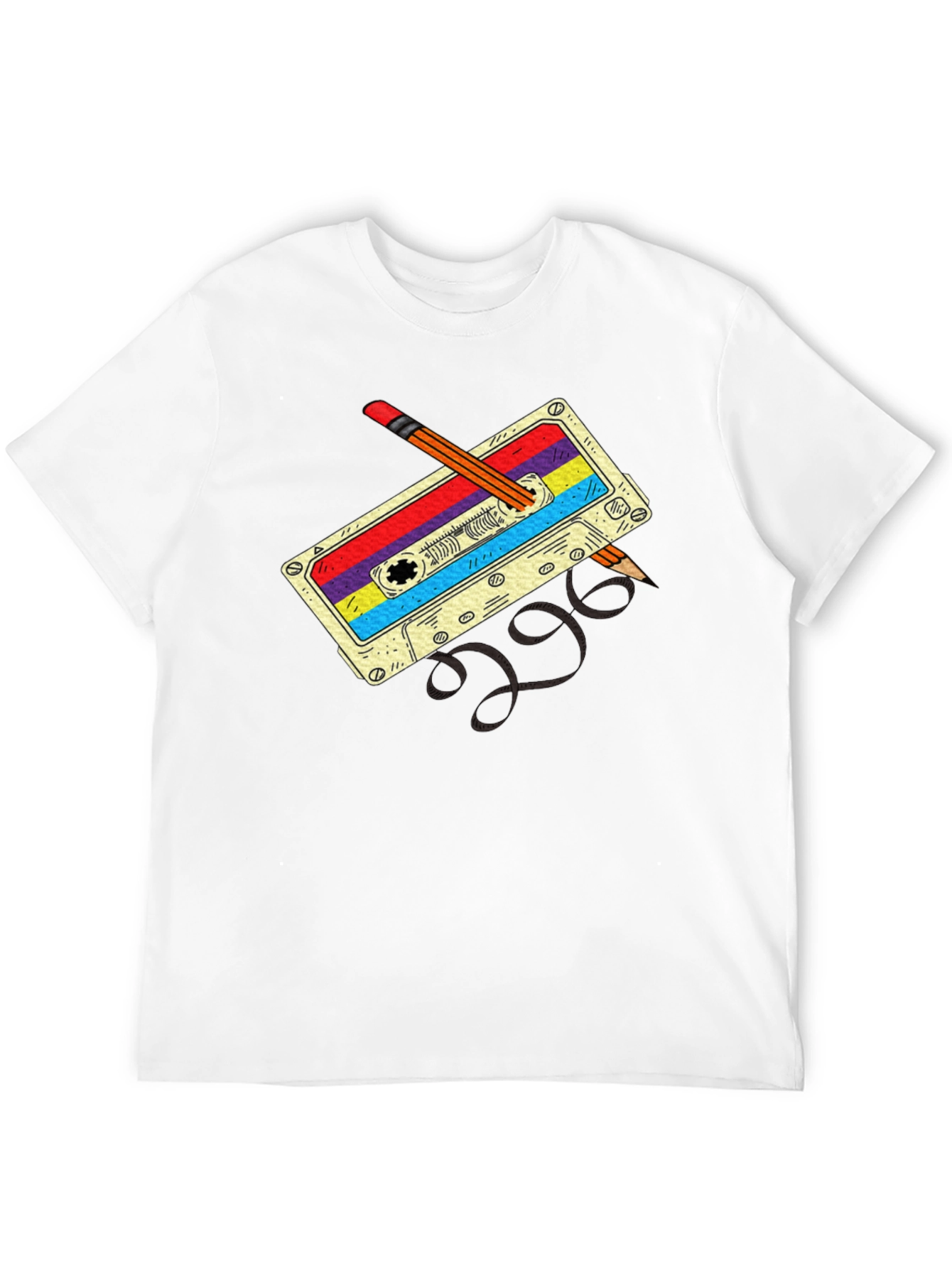 Retro Cassette & Pencil Black T-Shirt