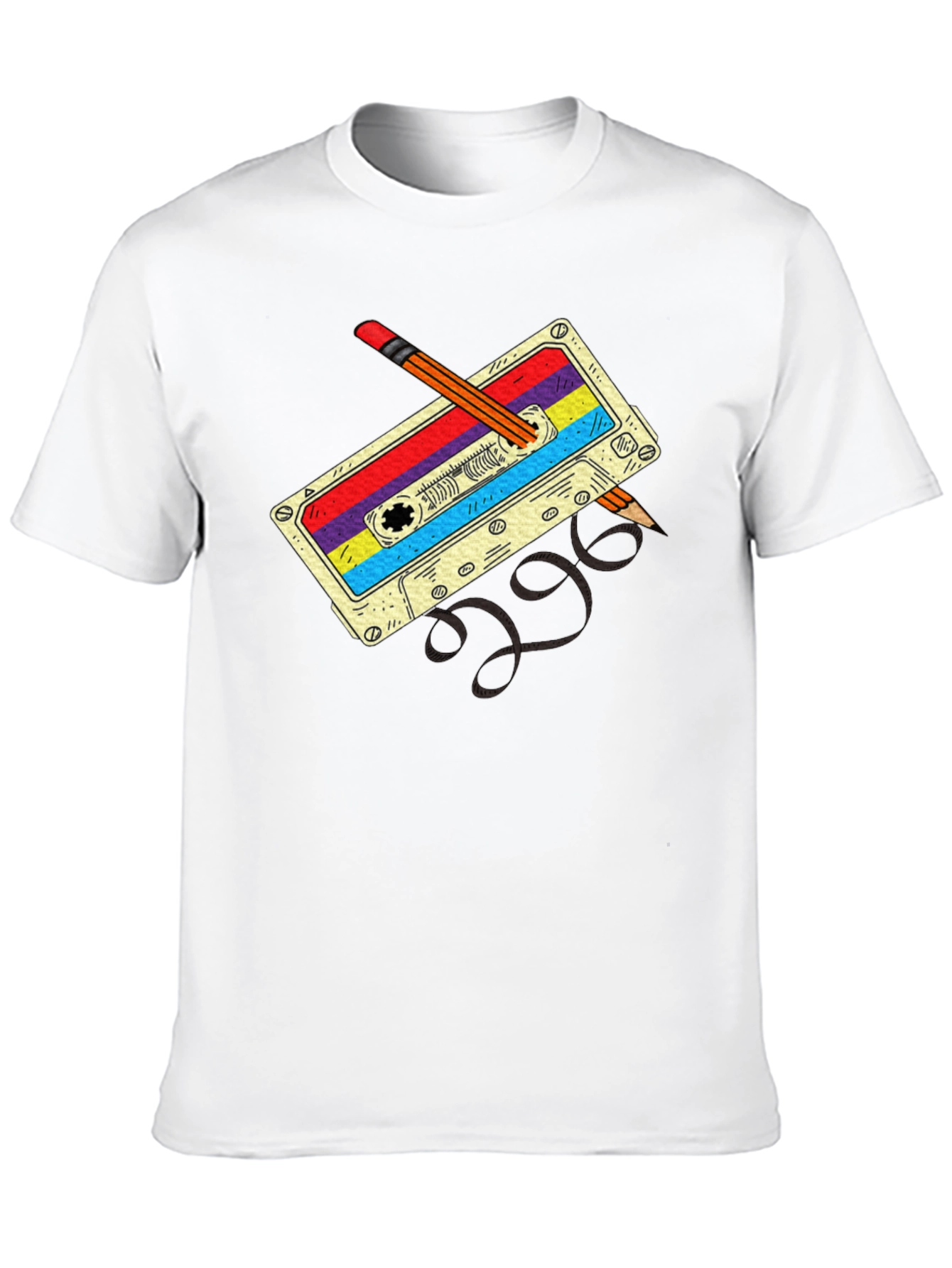 Retro Cassette & Pencil Black T-Shirt