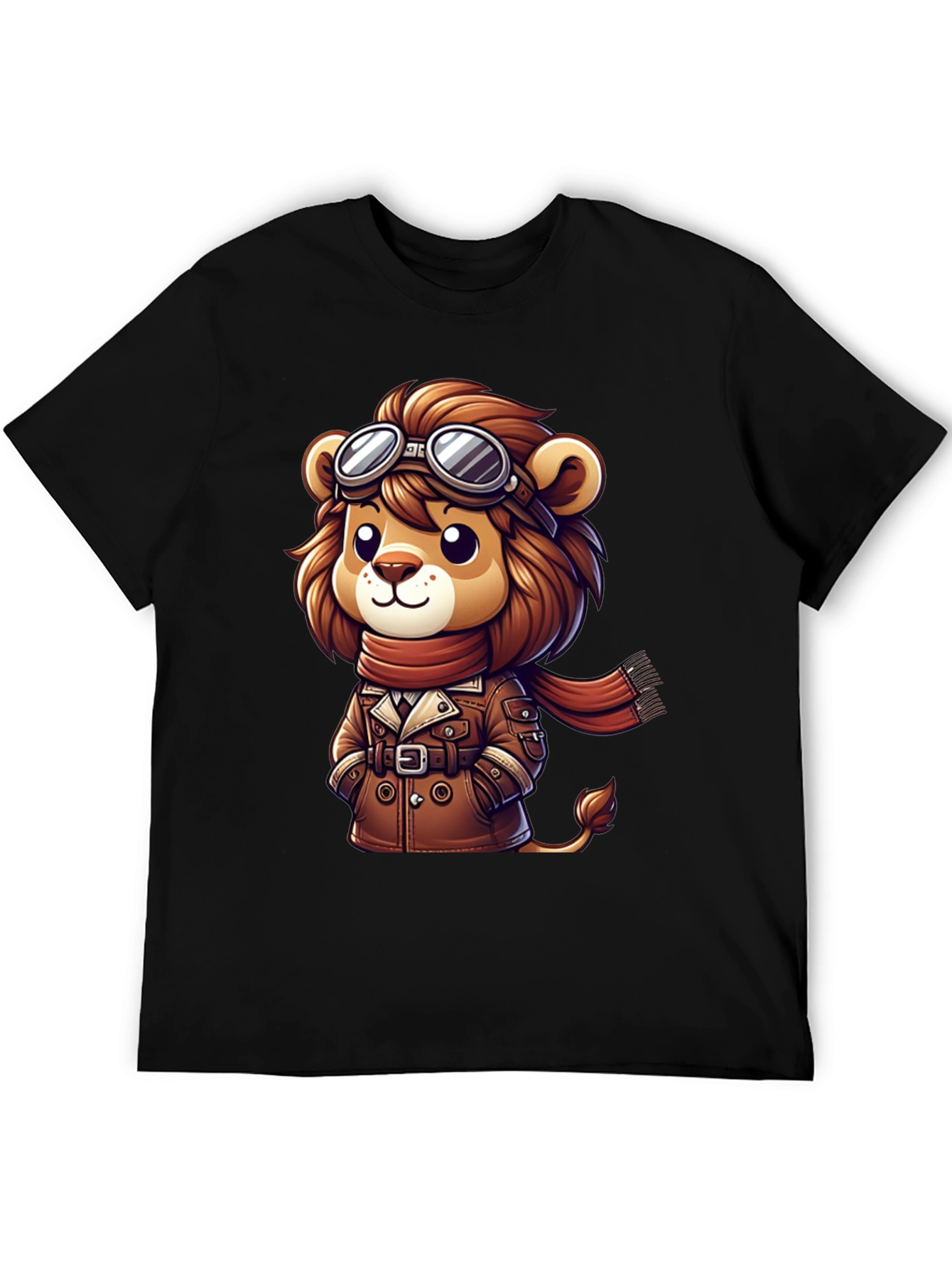 Cartoon Lion Aviator Graphic Tee - Black
