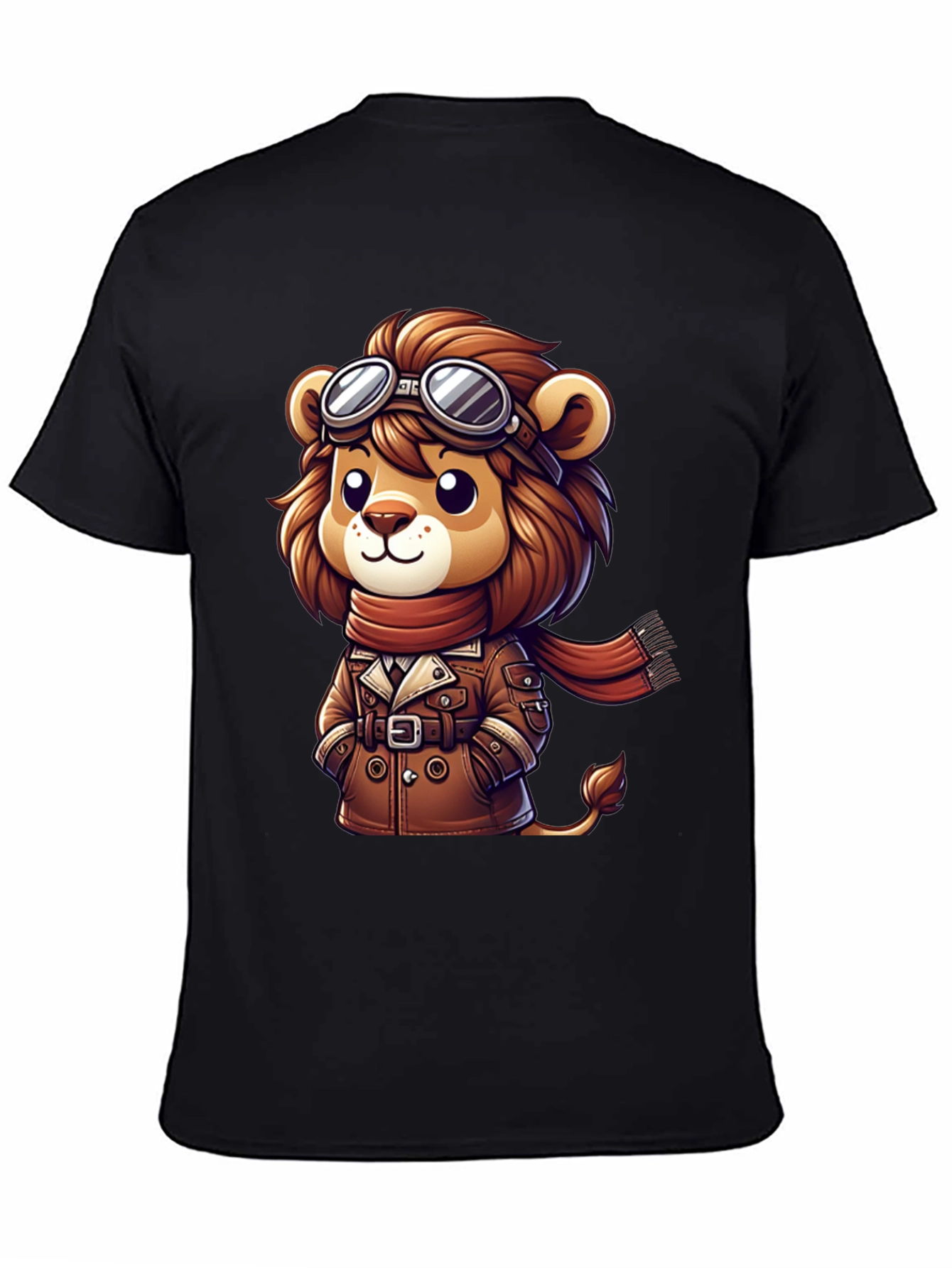 Cartoon Lion Aviator Graphic Tee - Black