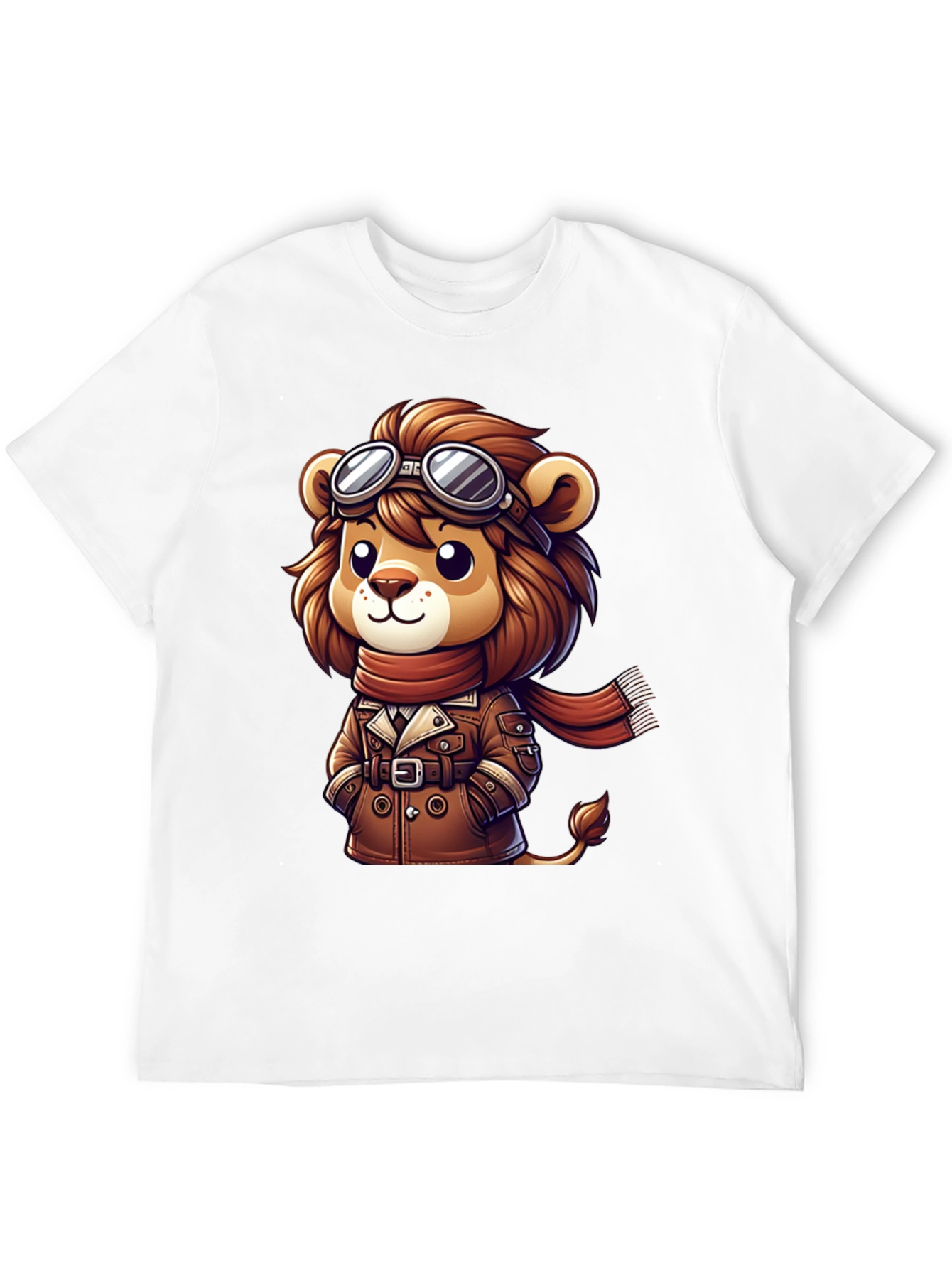 Cartoon Lion Aviator Graphic Tee - Black