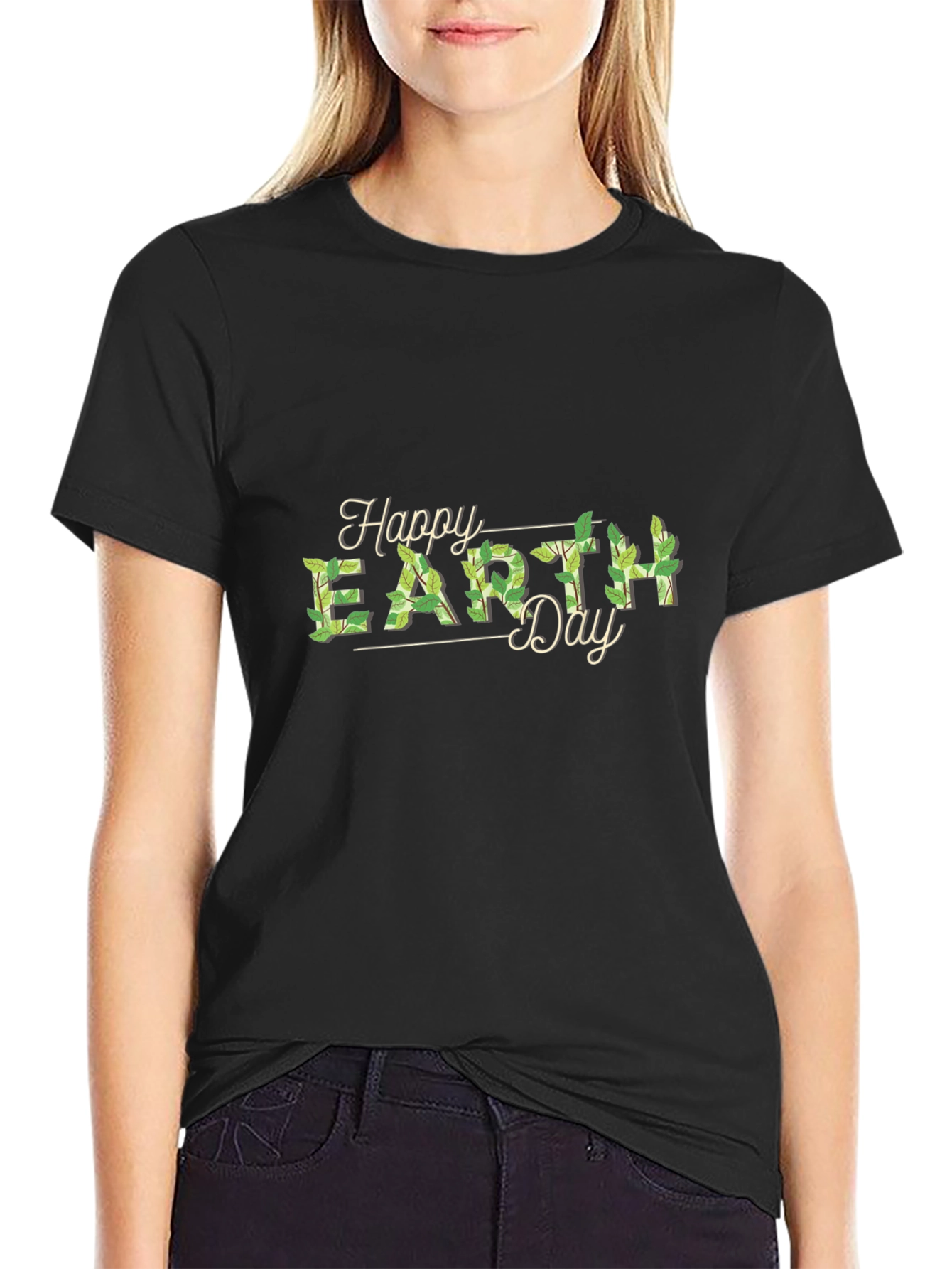 Happy Earth Day Graphic Tee - Black Crew Neck