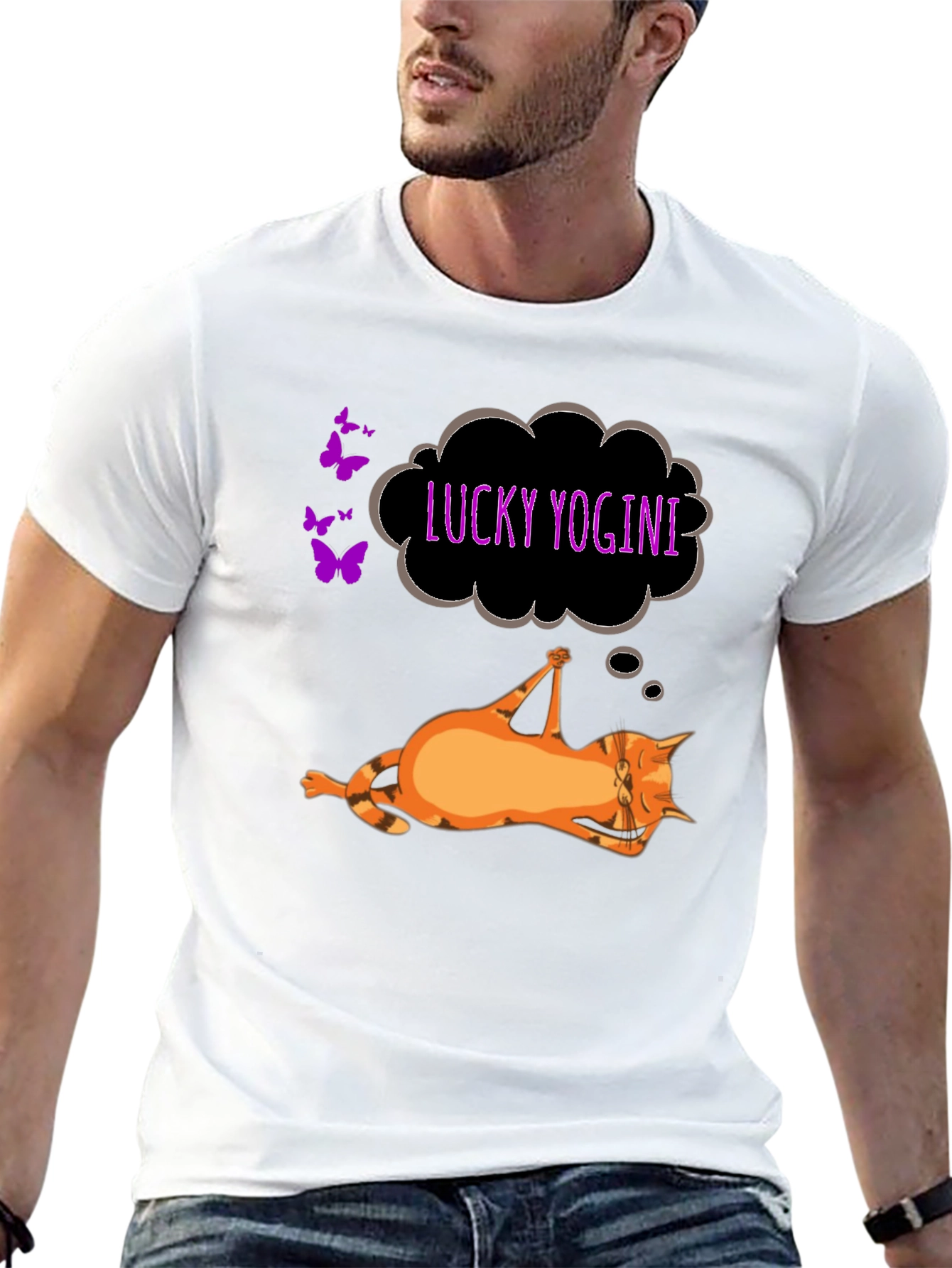 Lucky Yogini Cat Black T-Shirt