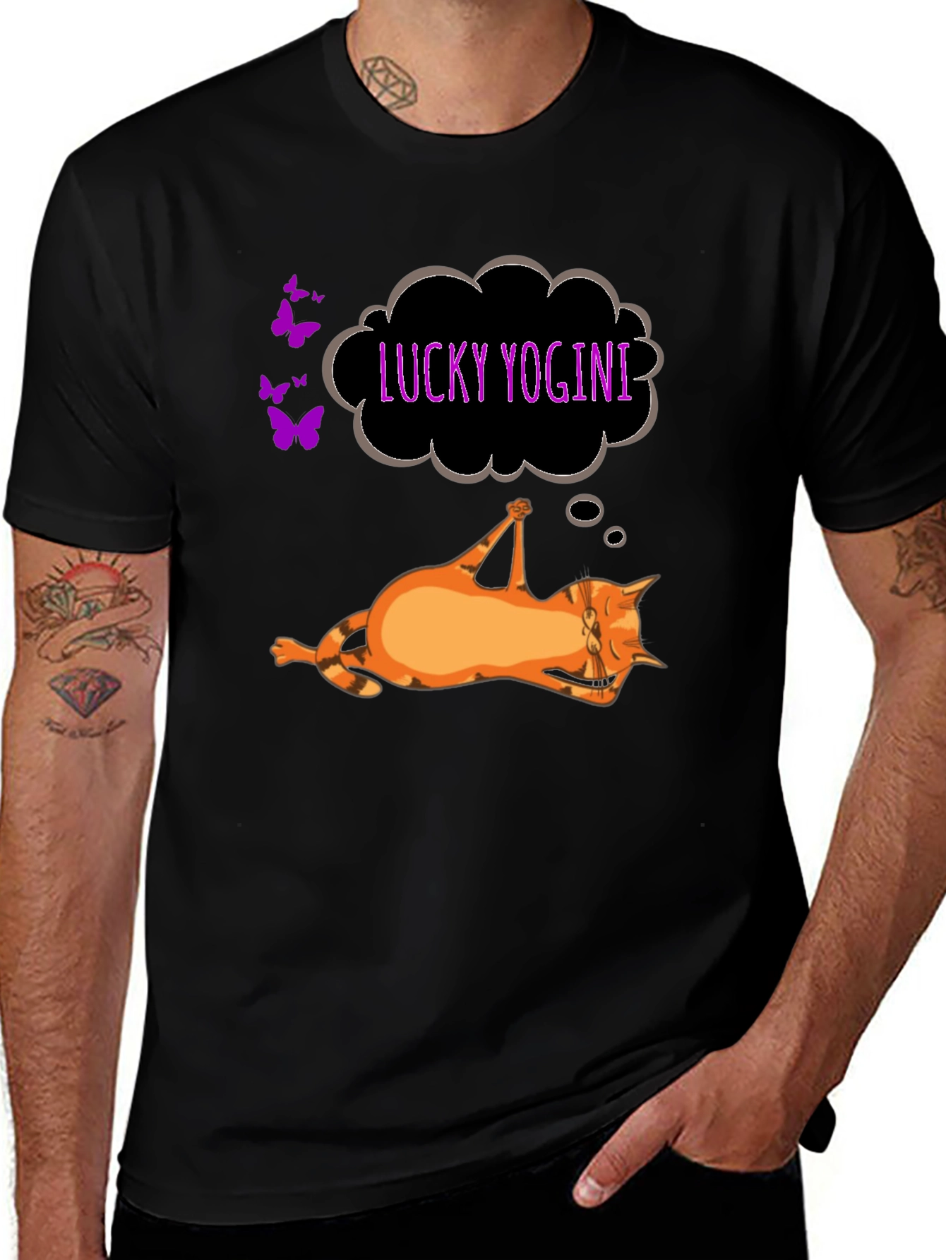 Lucky Yogini Cat Black T-Shirt