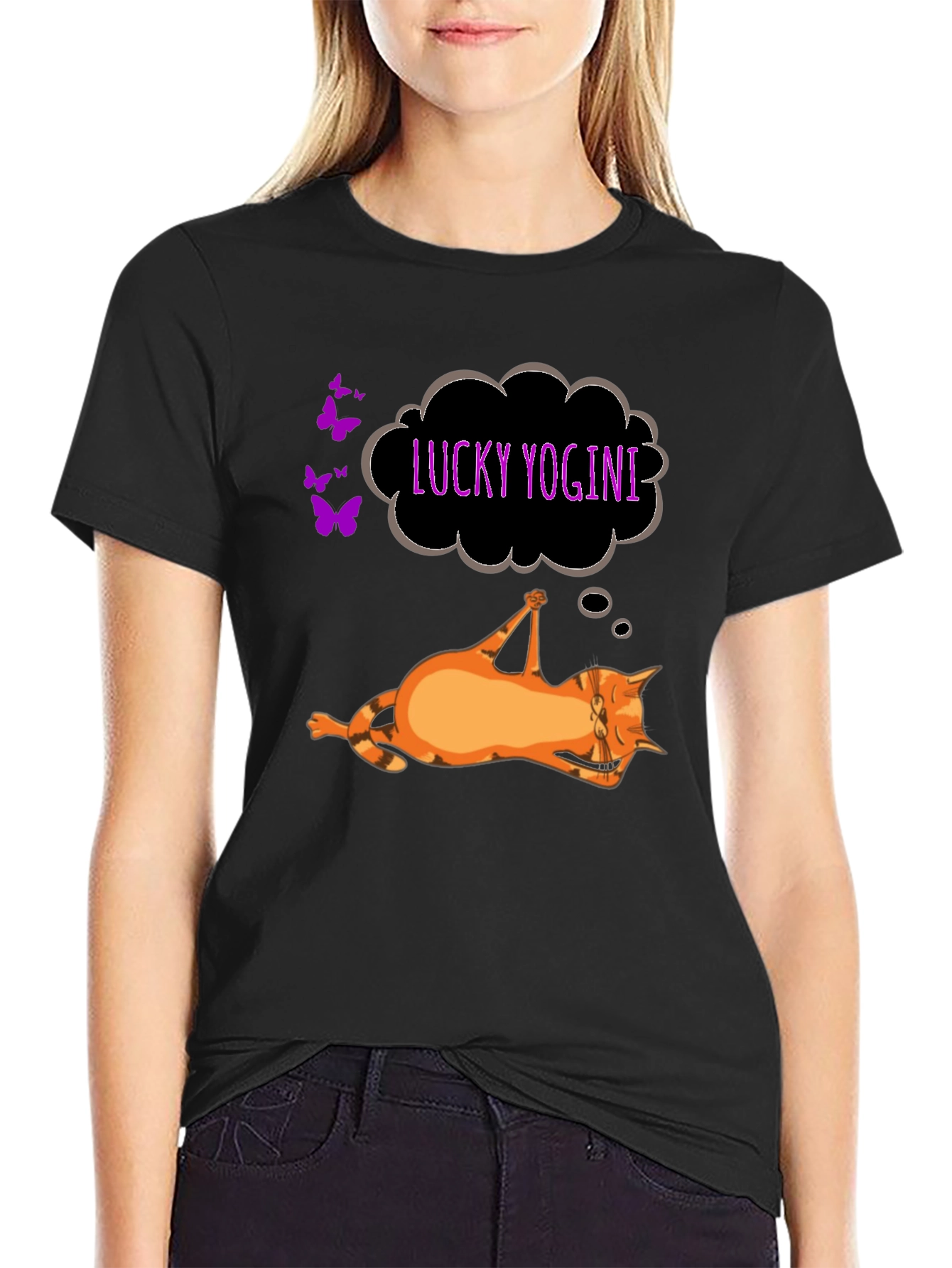 Lucky Yogini Cat Black T-Shirt