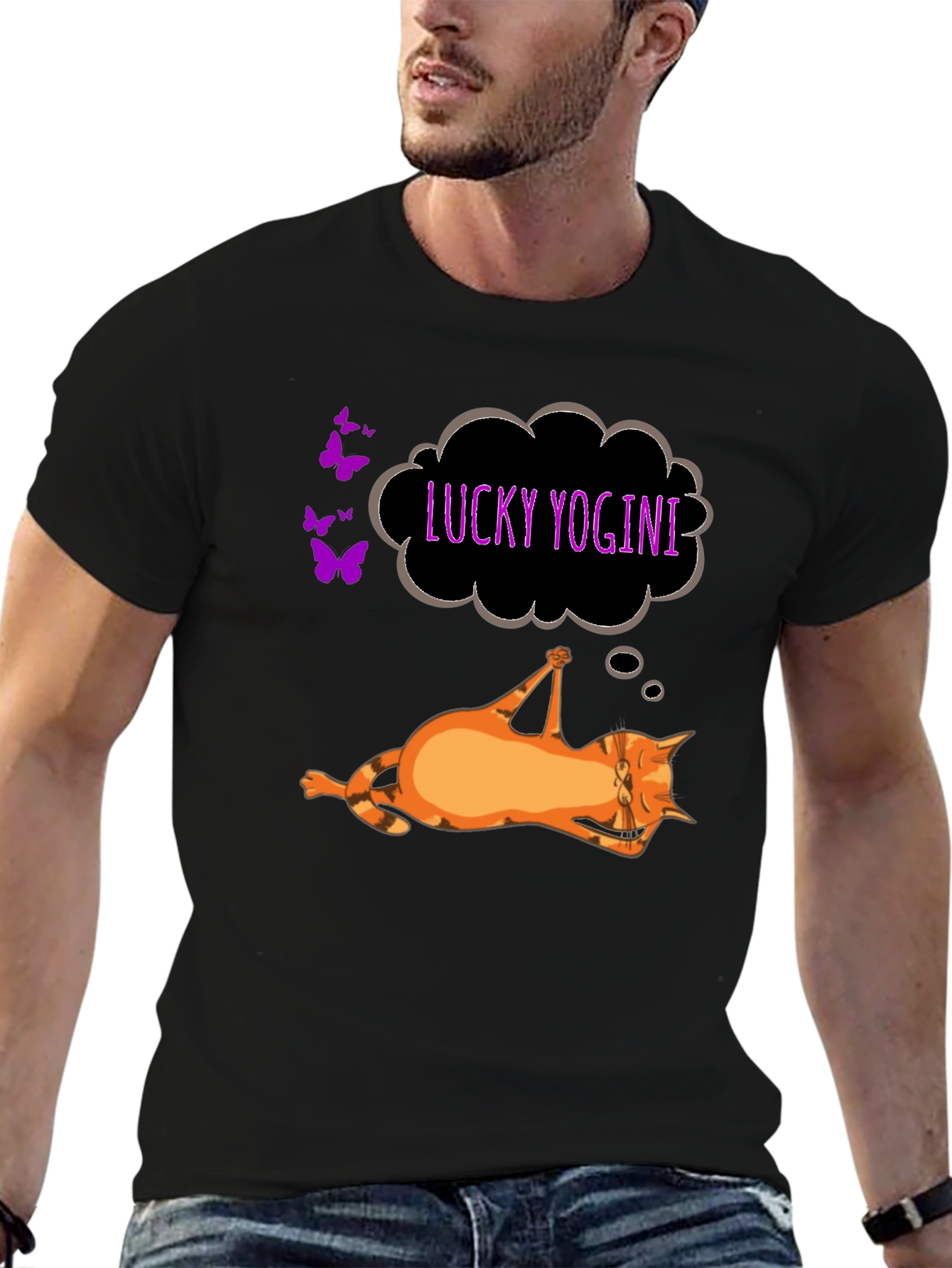 Lucky Yogini Cat Black T-Shirt