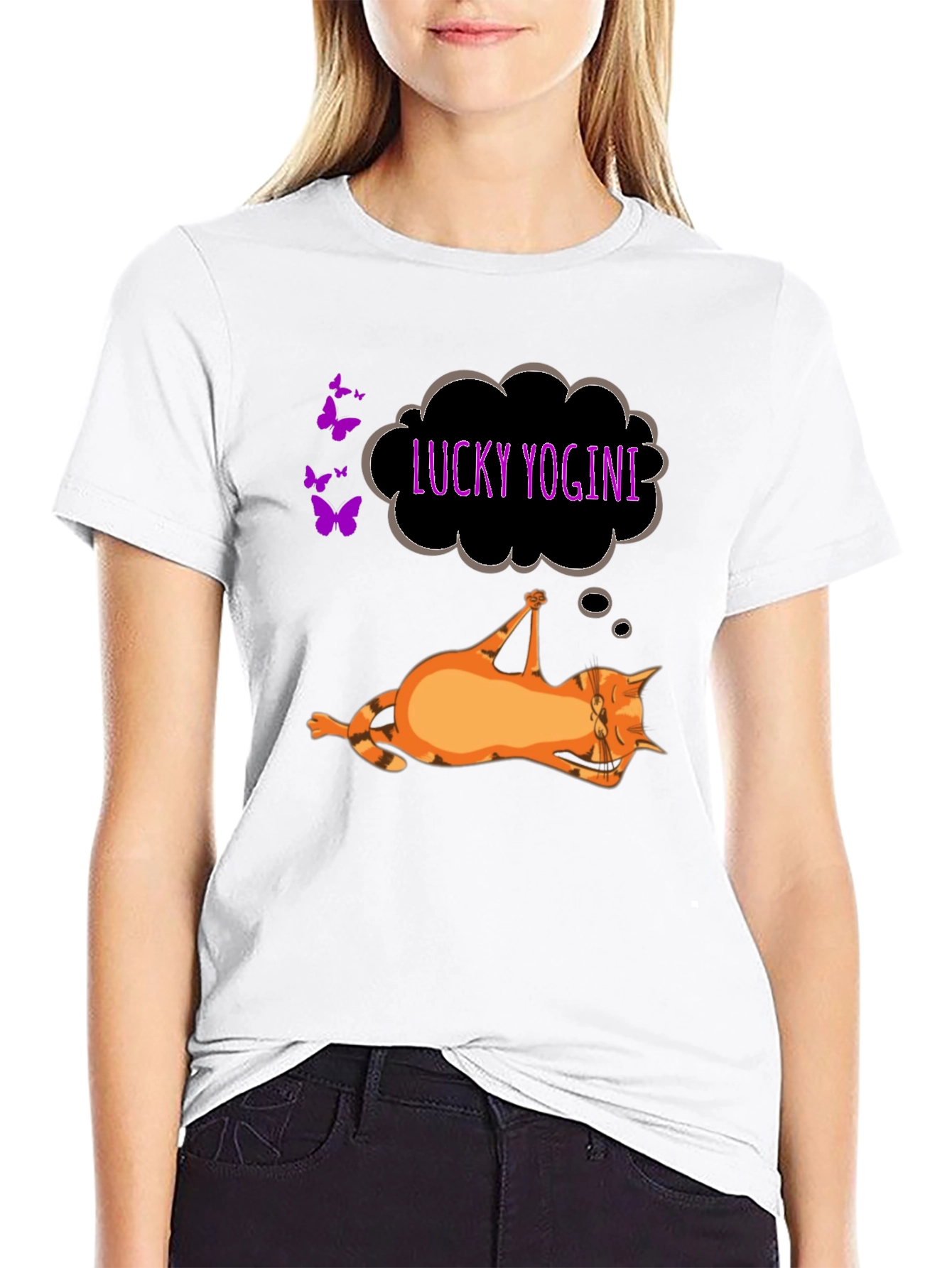 Lucky Yogini Cat Black T-Shirt