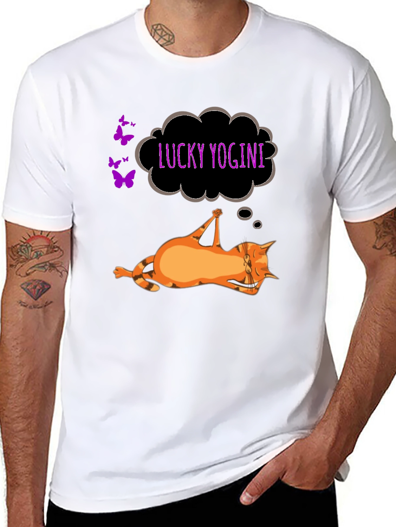 Lucky Yogini Cat Black T-Shirt