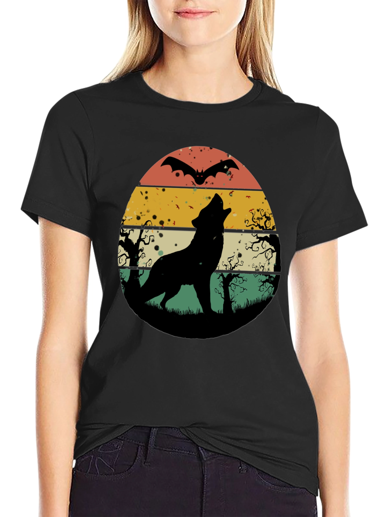 Retro Wolf Howl Halloween T-Shirt