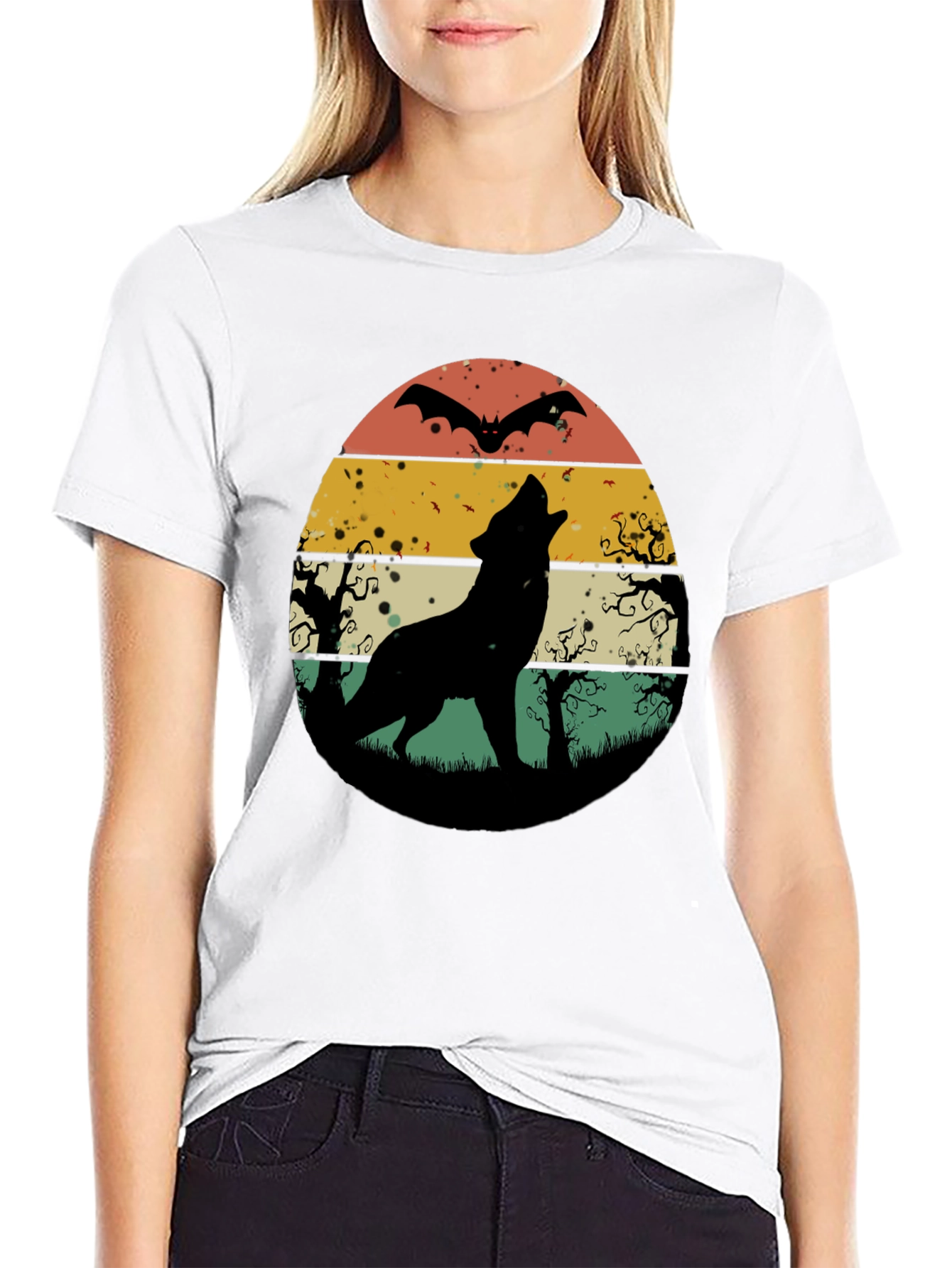 Retro Wolf Howl Halloween T-Shirt
