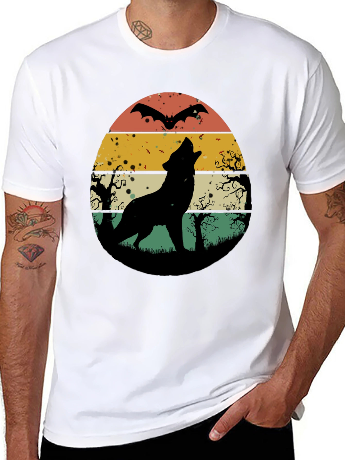 Retro Wolf Howl Halloween T-Shirt
