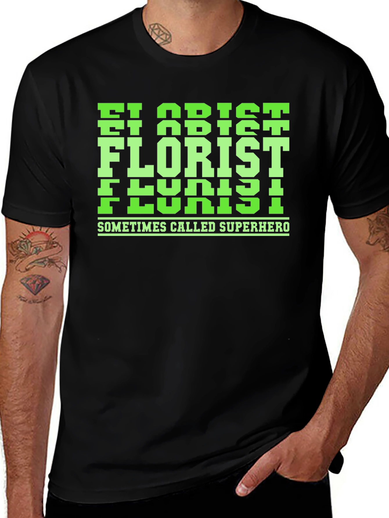 Florist Superhero Graphic Tee - Black Cotton T-Shirt