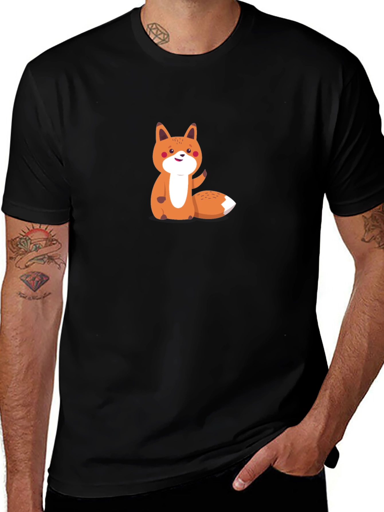 Cute Fox Graphic Tee - Mens Black T-Shirt