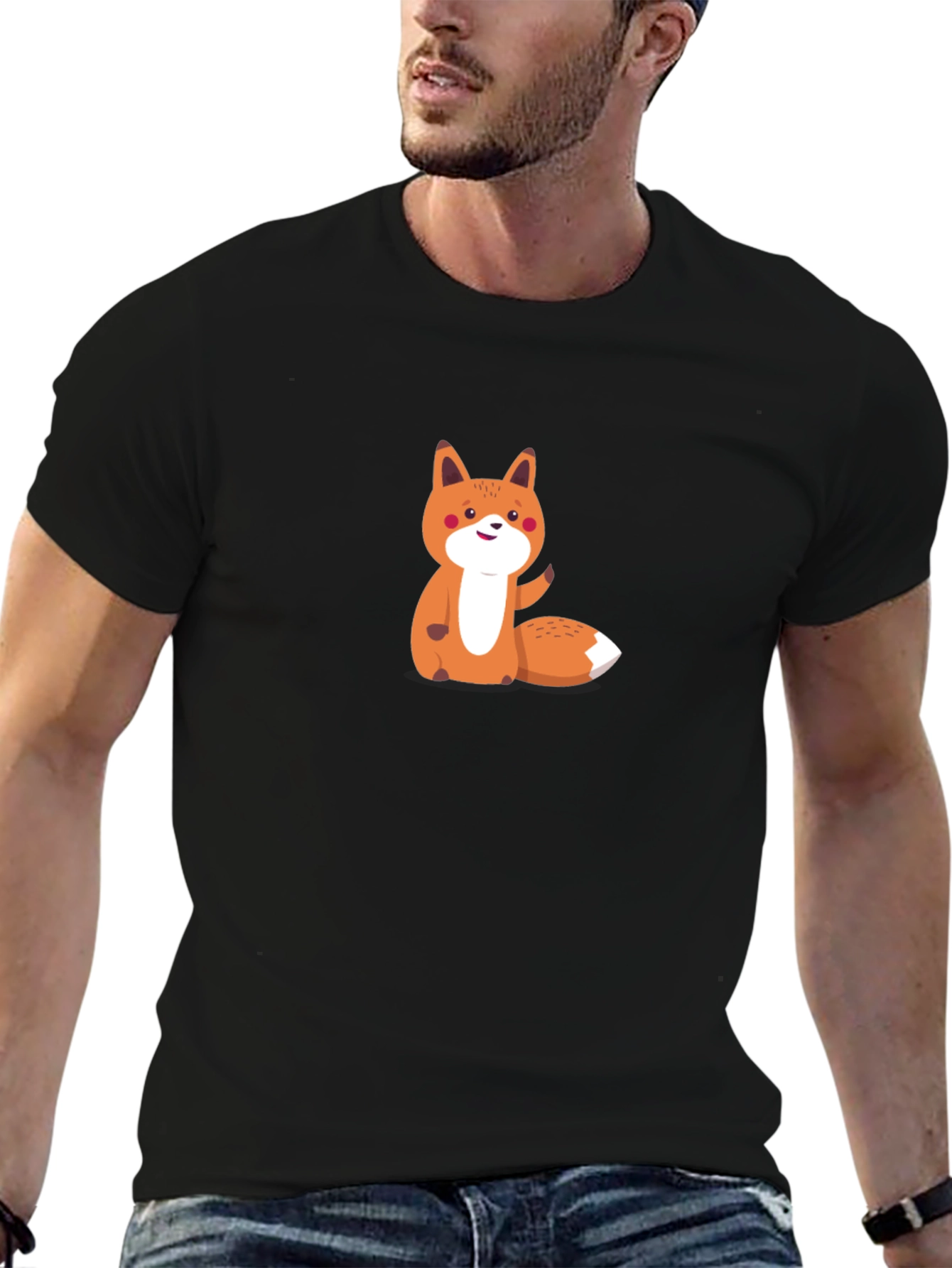 Cute Fox Graphic Tee - Mens Black T-Shirt