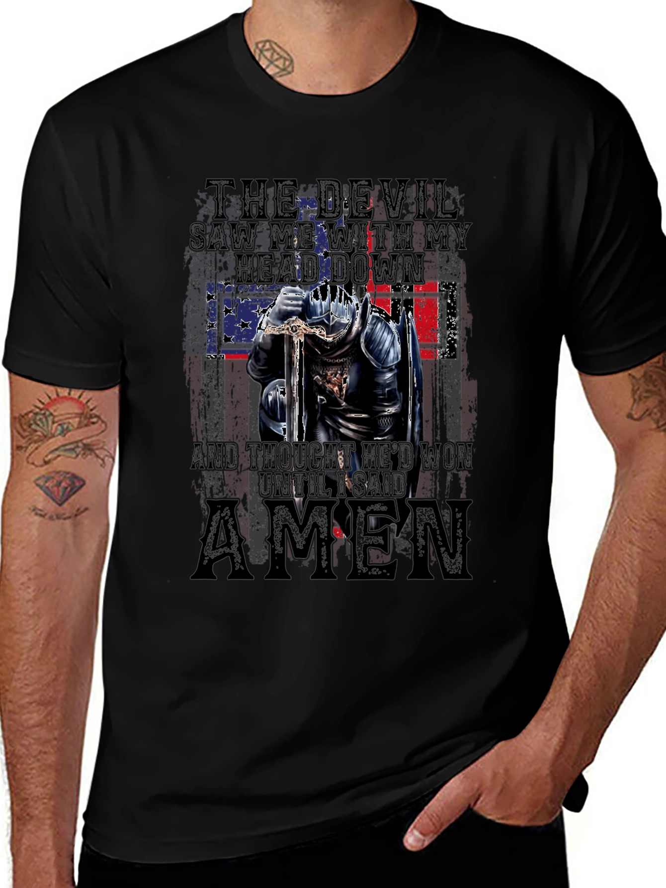 The Devil Saw Me T-Shirt - Patriotic Knight Design