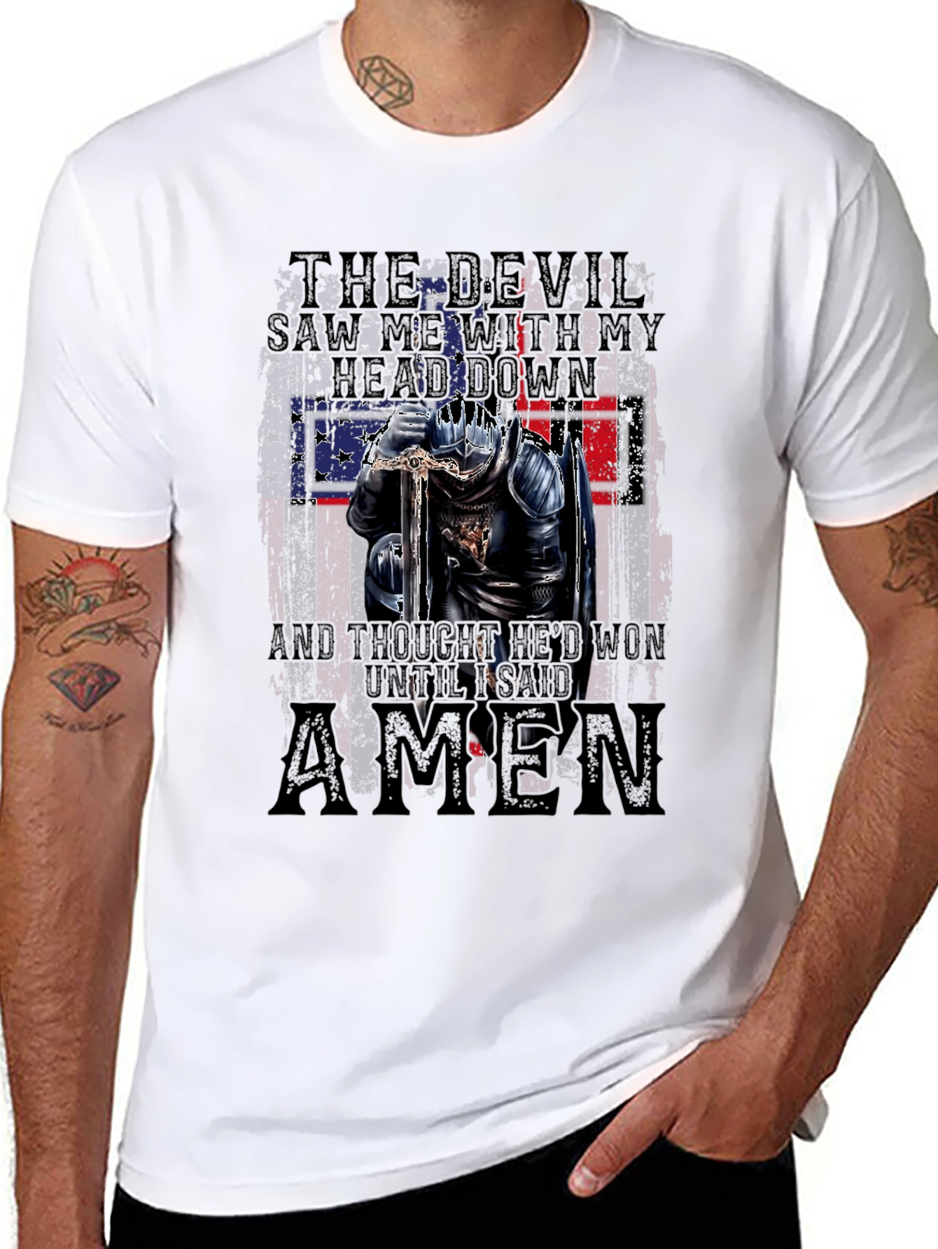 The Devil Saw Me T-Shirt - Patriotic Knight Design