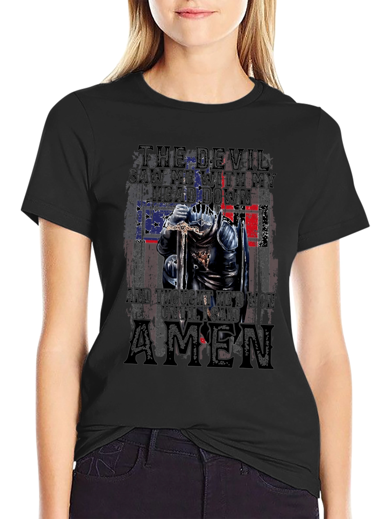 The Devil Saw Me T-Shirt - Patriotic Knight Design