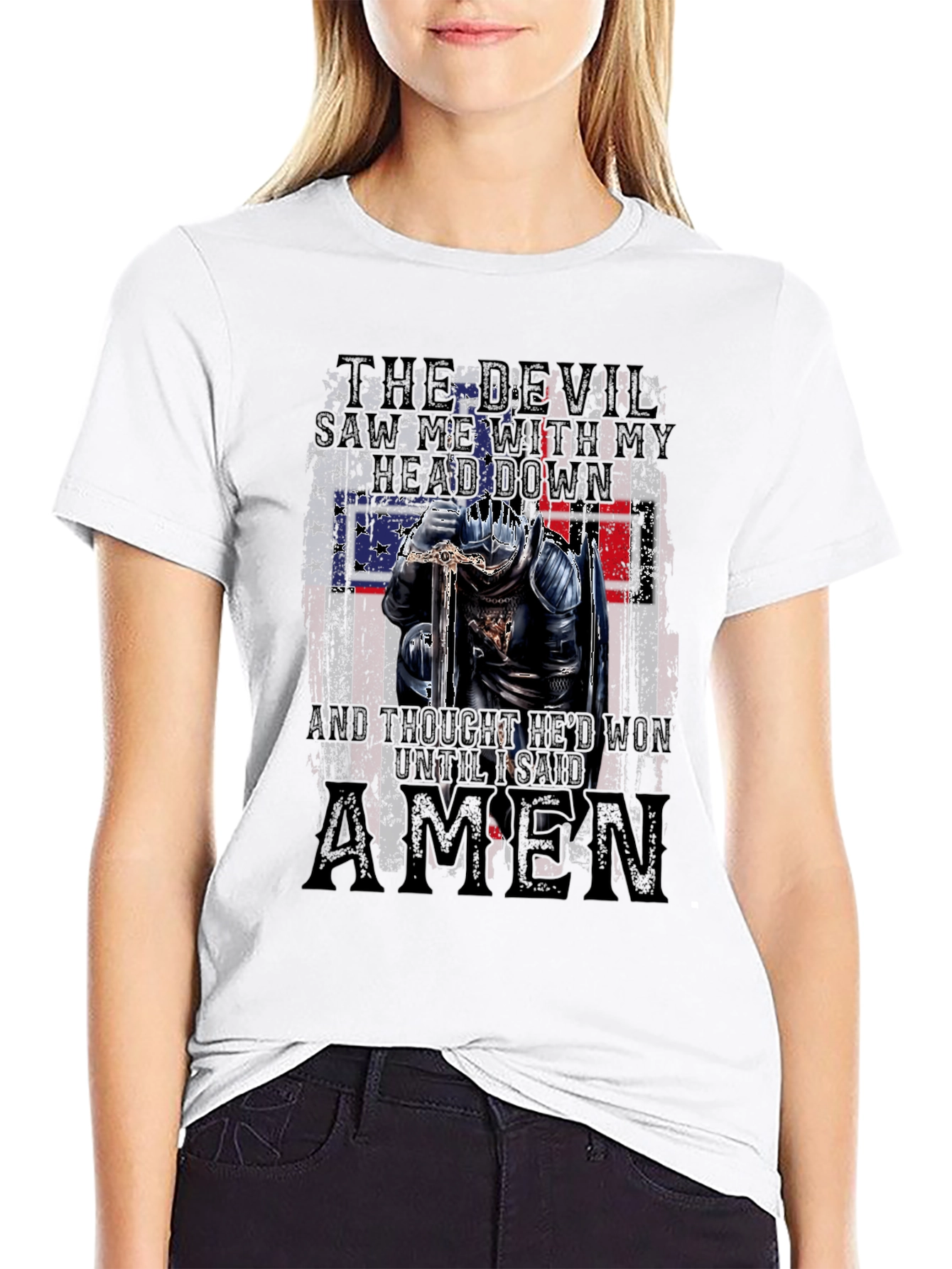 The Devil Saw Me T-Shirt - Patriotic Knight Design