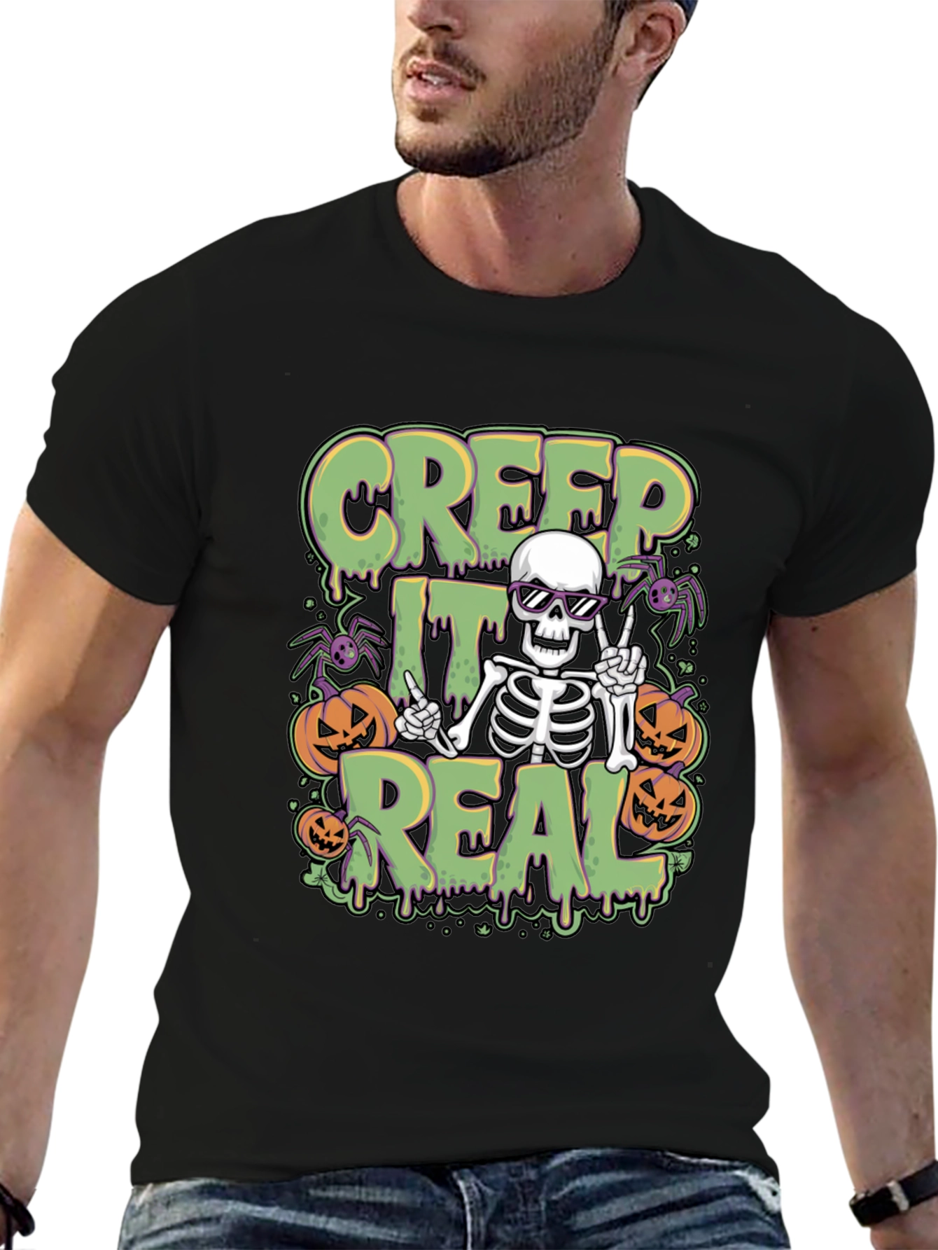 Creep It Real Halloween Skeleton Graphic Tee