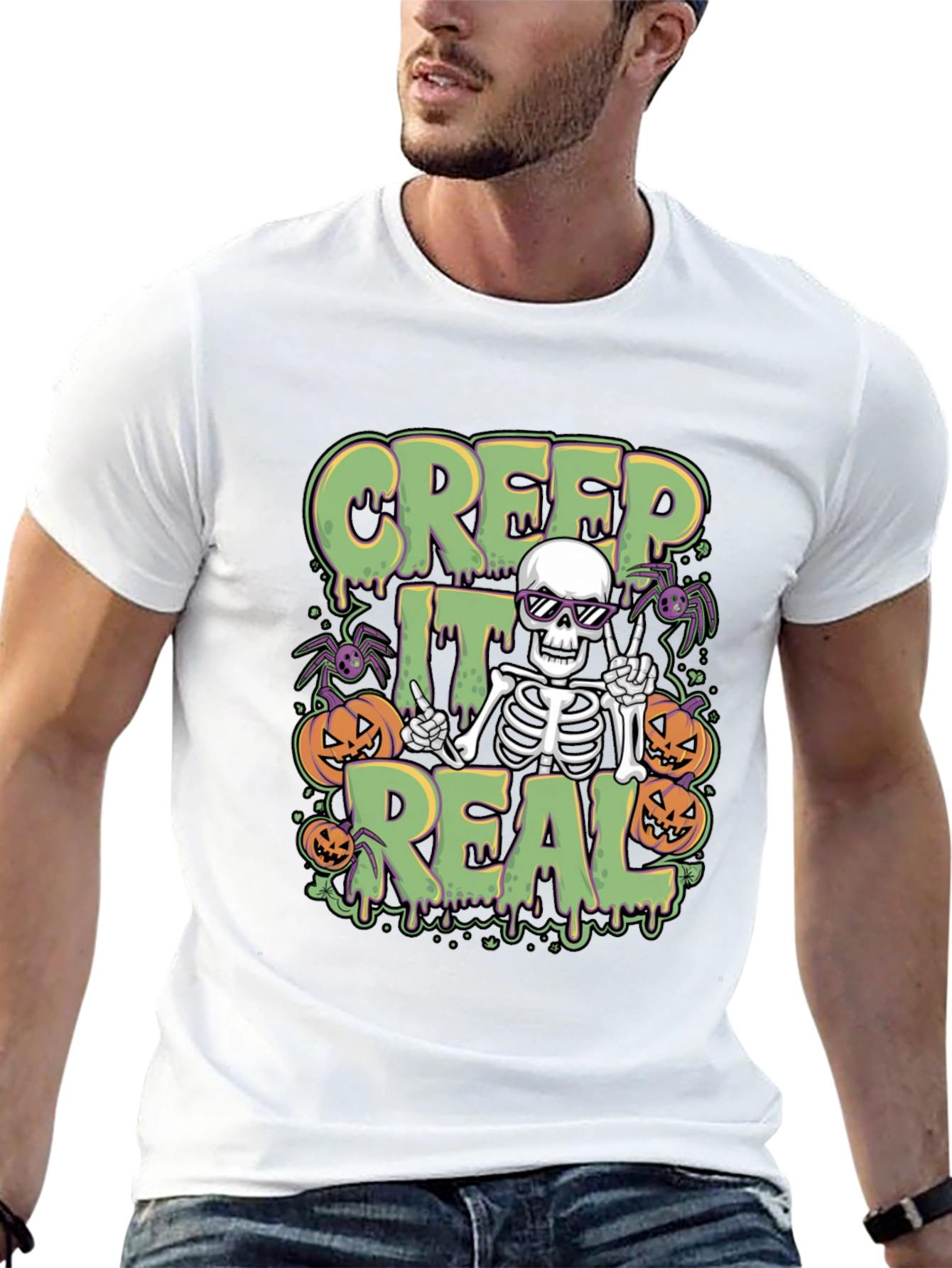 Creep It Real Halloween Skeleton Graphic Tee