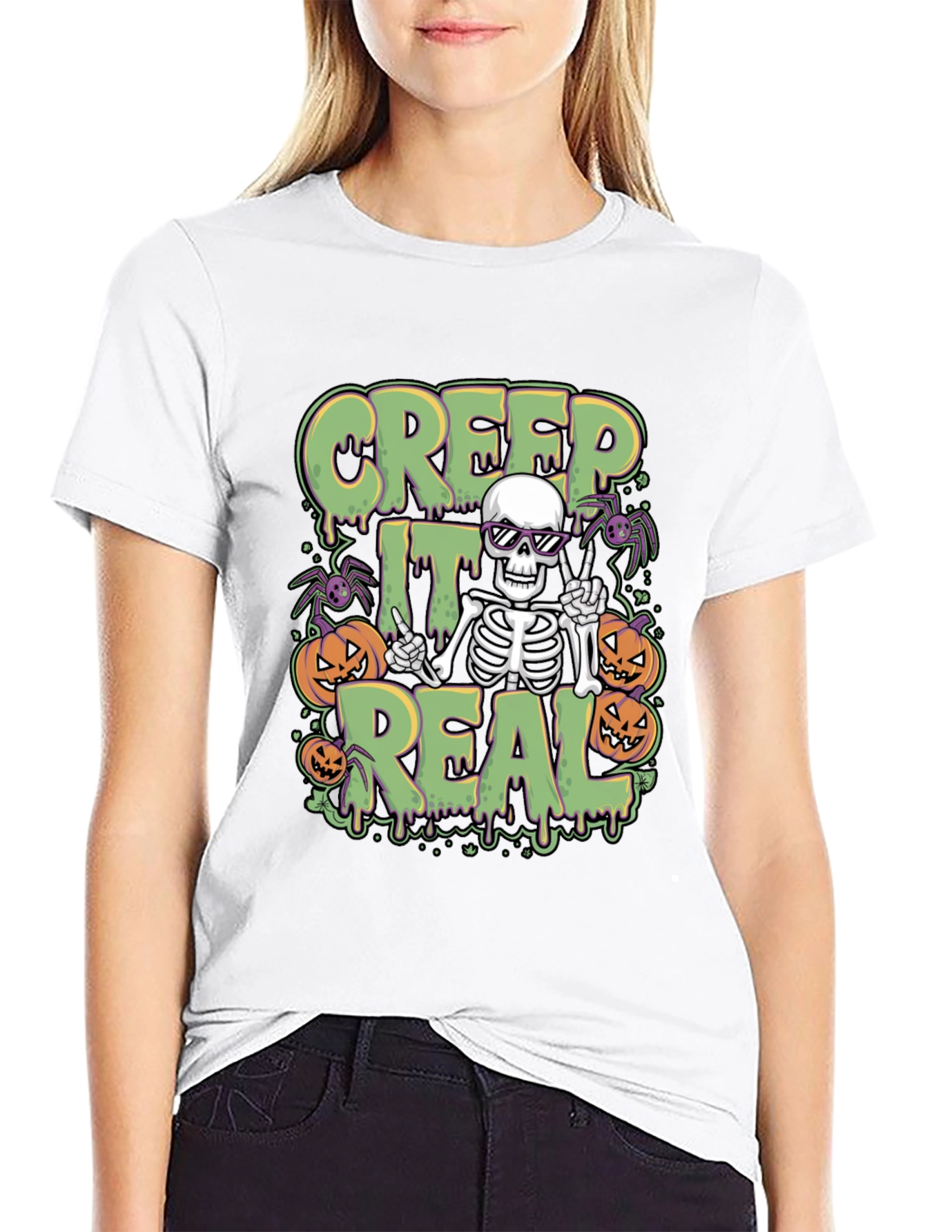 Creep It Real Halloween Skeleton Graphic Tee