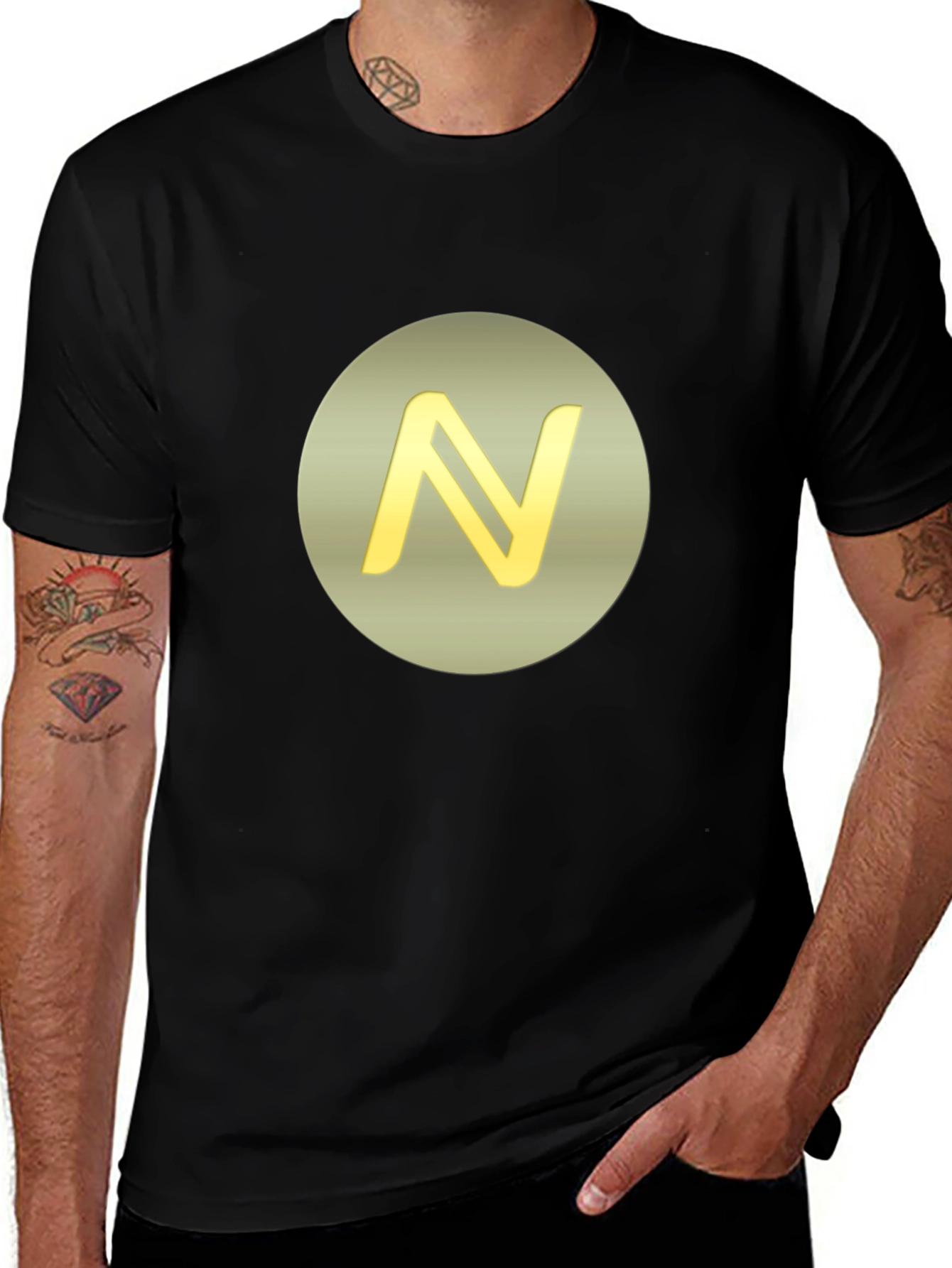 Stylish Black Tee with Golden N Logo