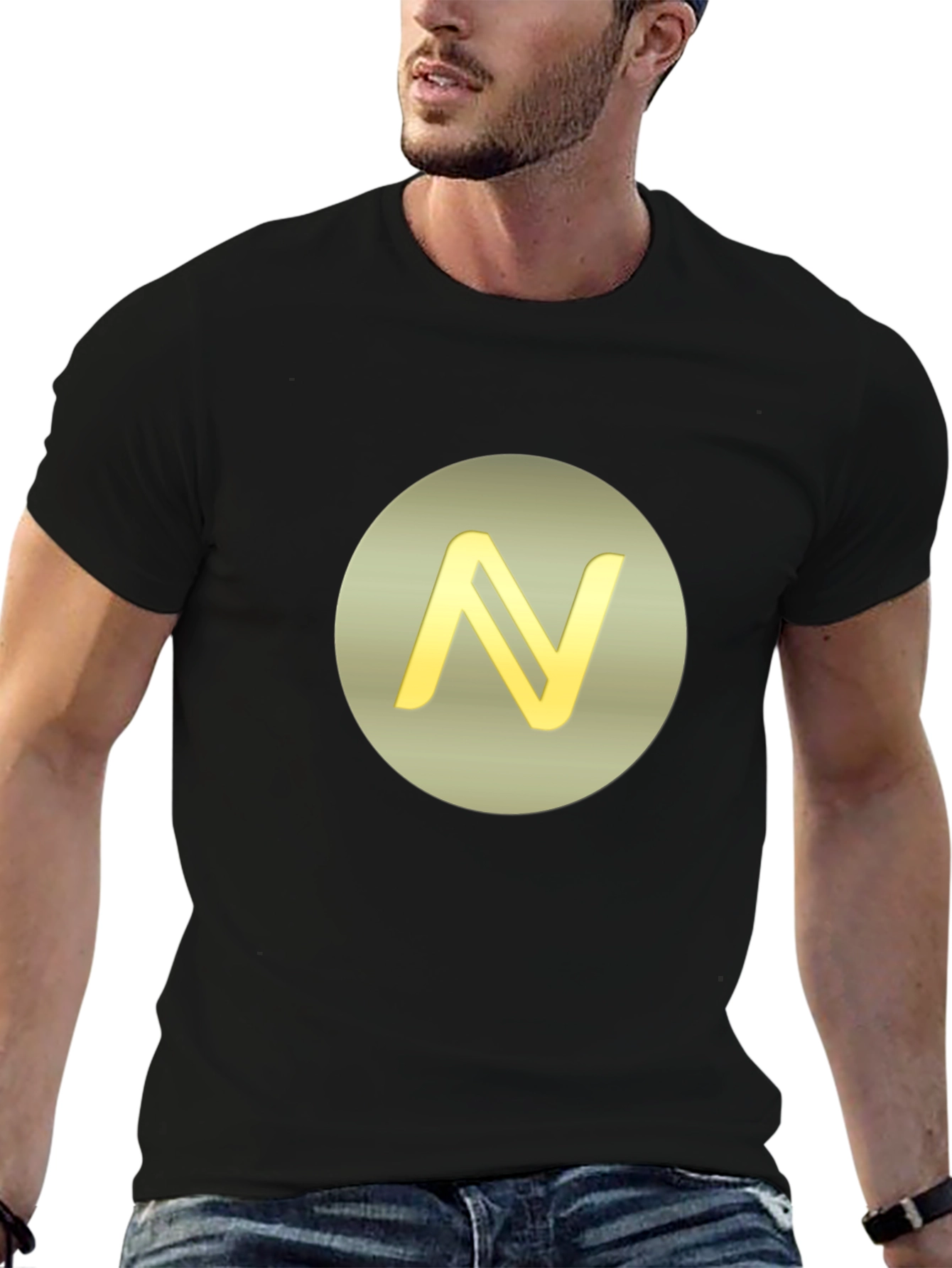 Stylish Black Tee with Golden N Logo