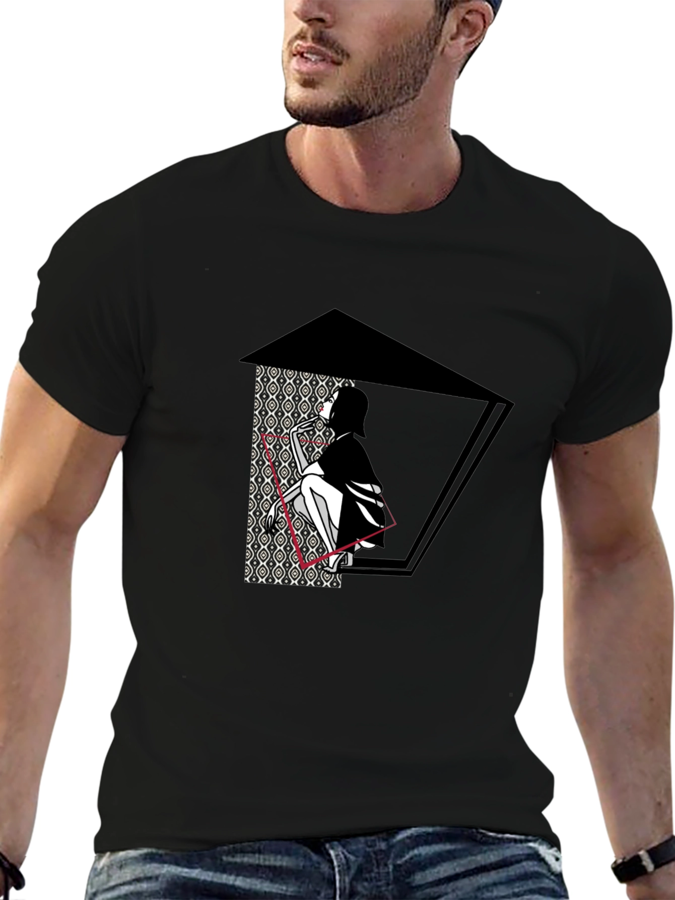 Artistic Graphic Print Black T-Shirt