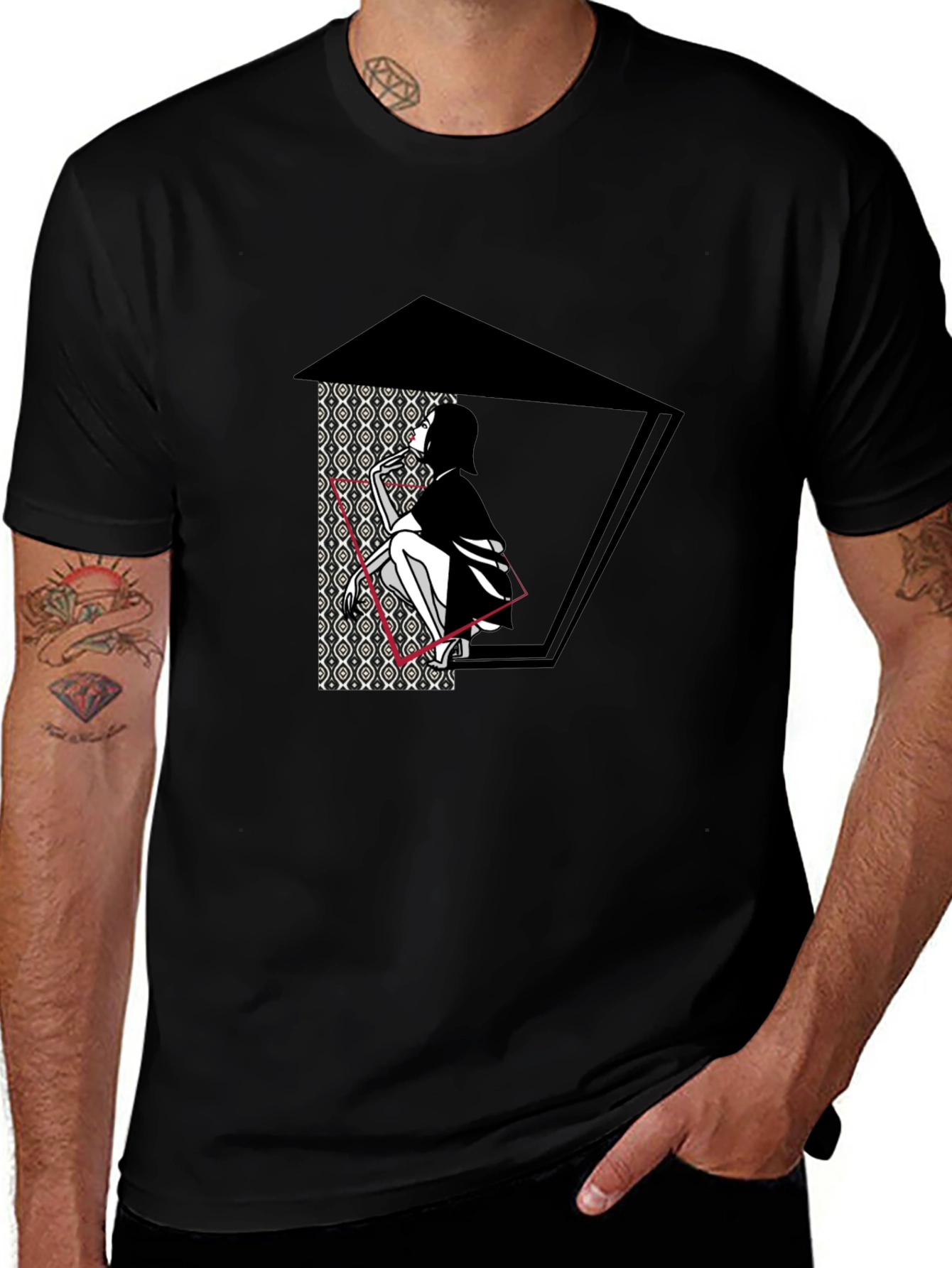 Artistic Graphic Print Black T-Shirt