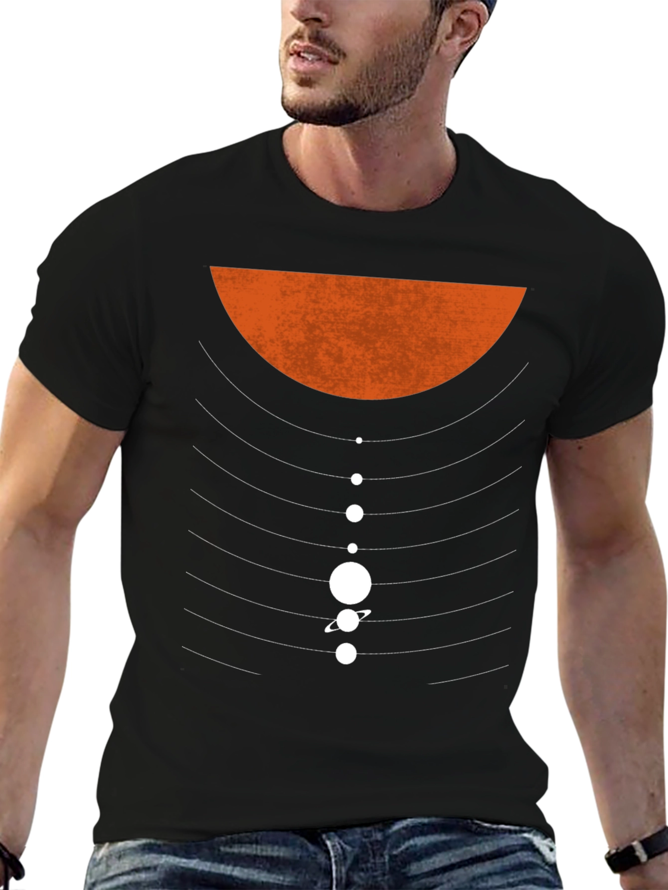 Planetary Orbit Graphic T-Shirt - Black Cotton Blend