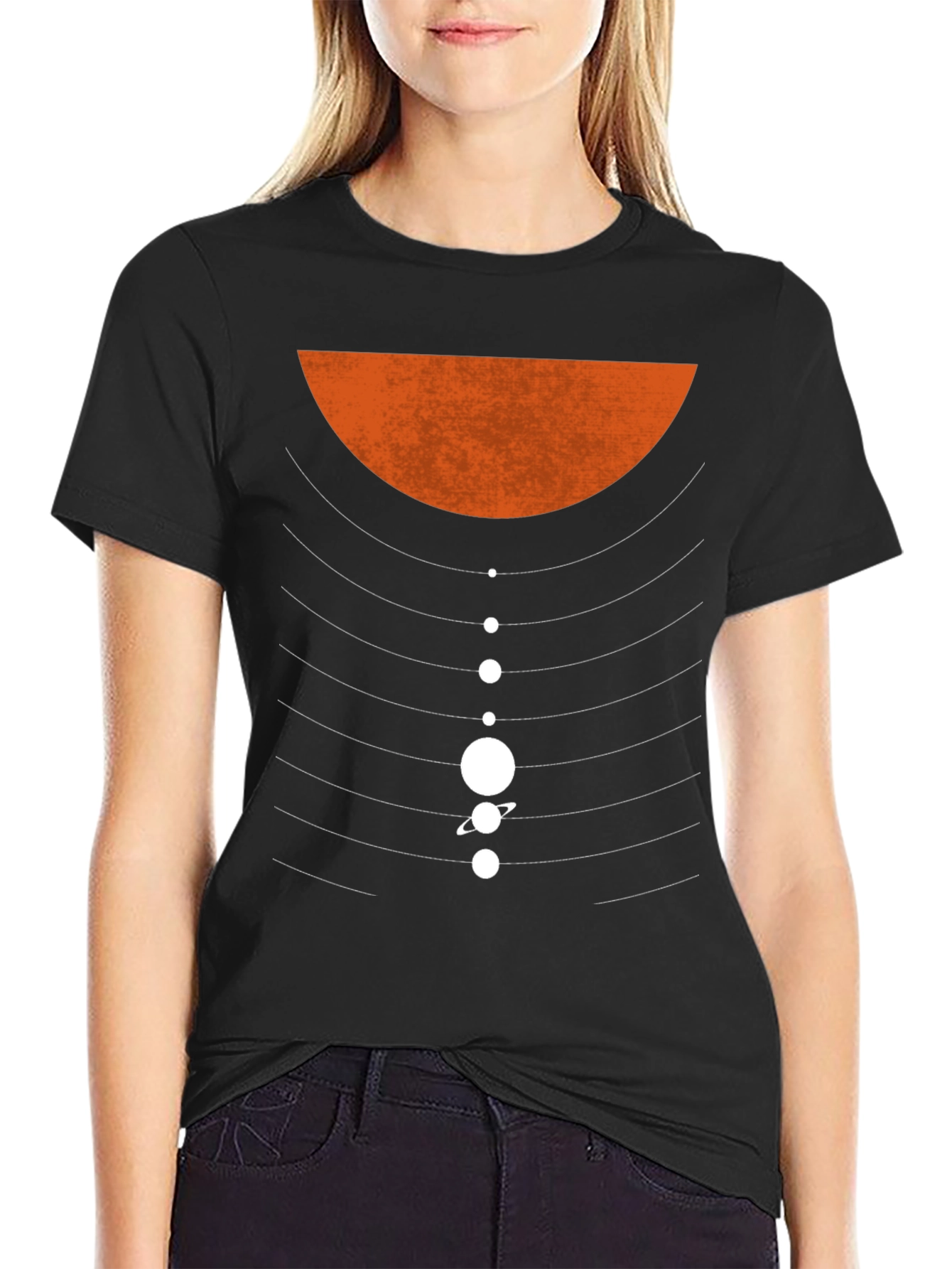 Planetary Orbit Graphic T-Shirt - Black Cotton Blend