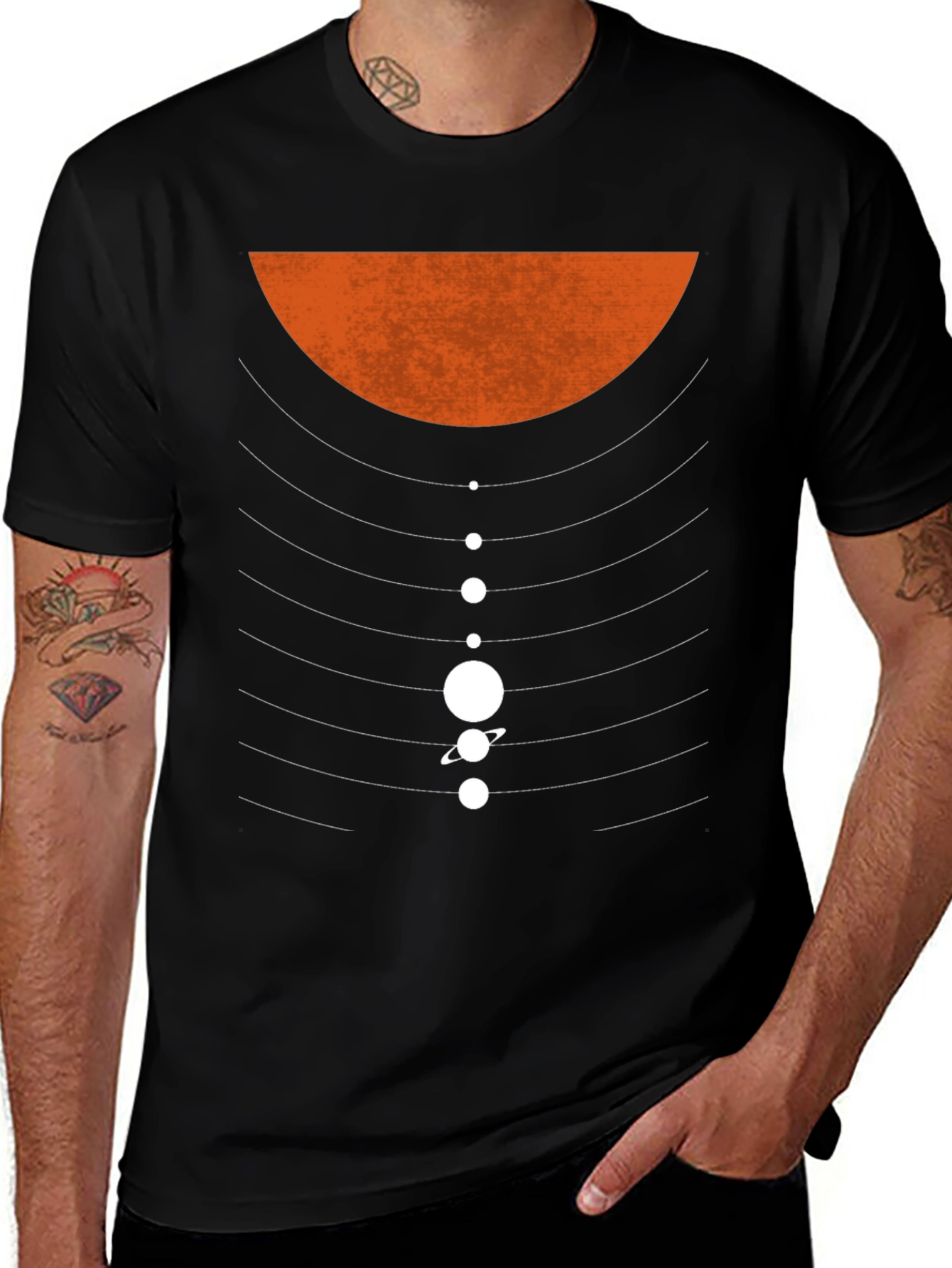 Planetary Orbit Graphic T-Shirt - Black Cotton Blend