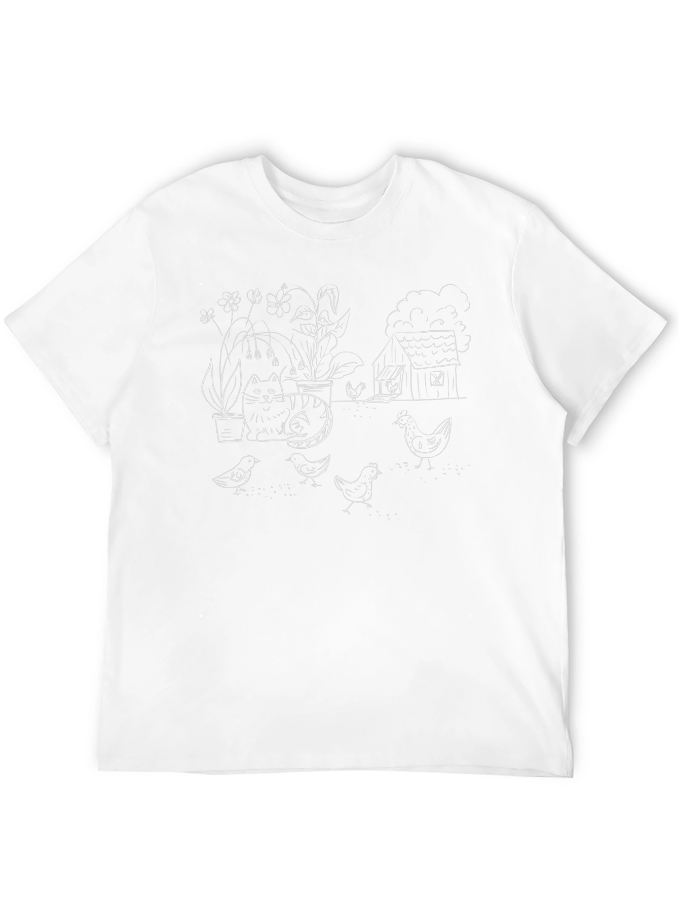 Quirky Cat & Chicken Sketch Black T-Shirt