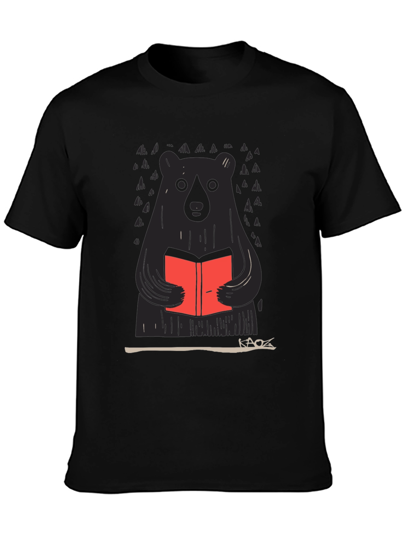 Bear Reading Book Graphic Tee - Black