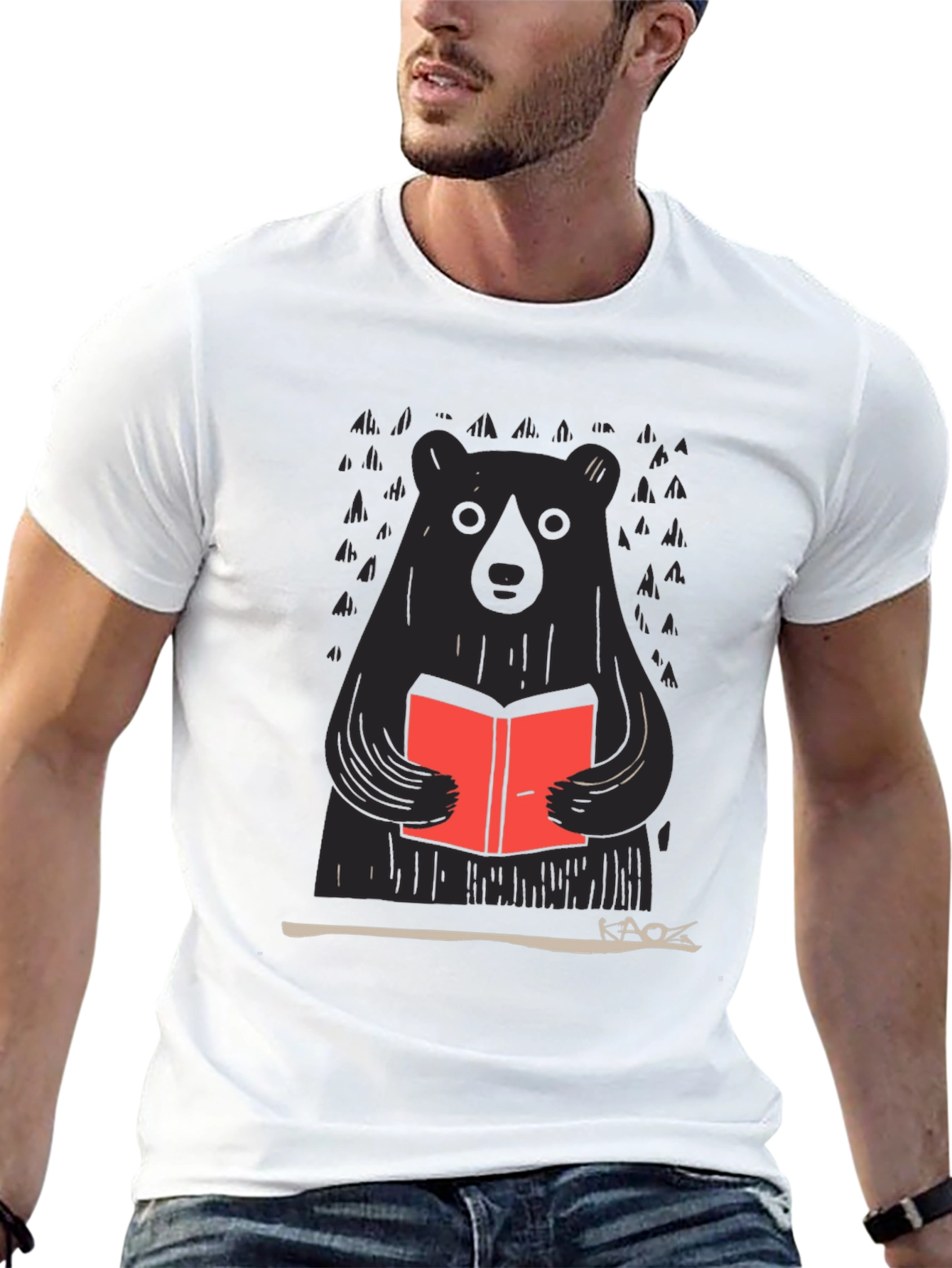 Bear Reading Book Graphic Tee - Black
