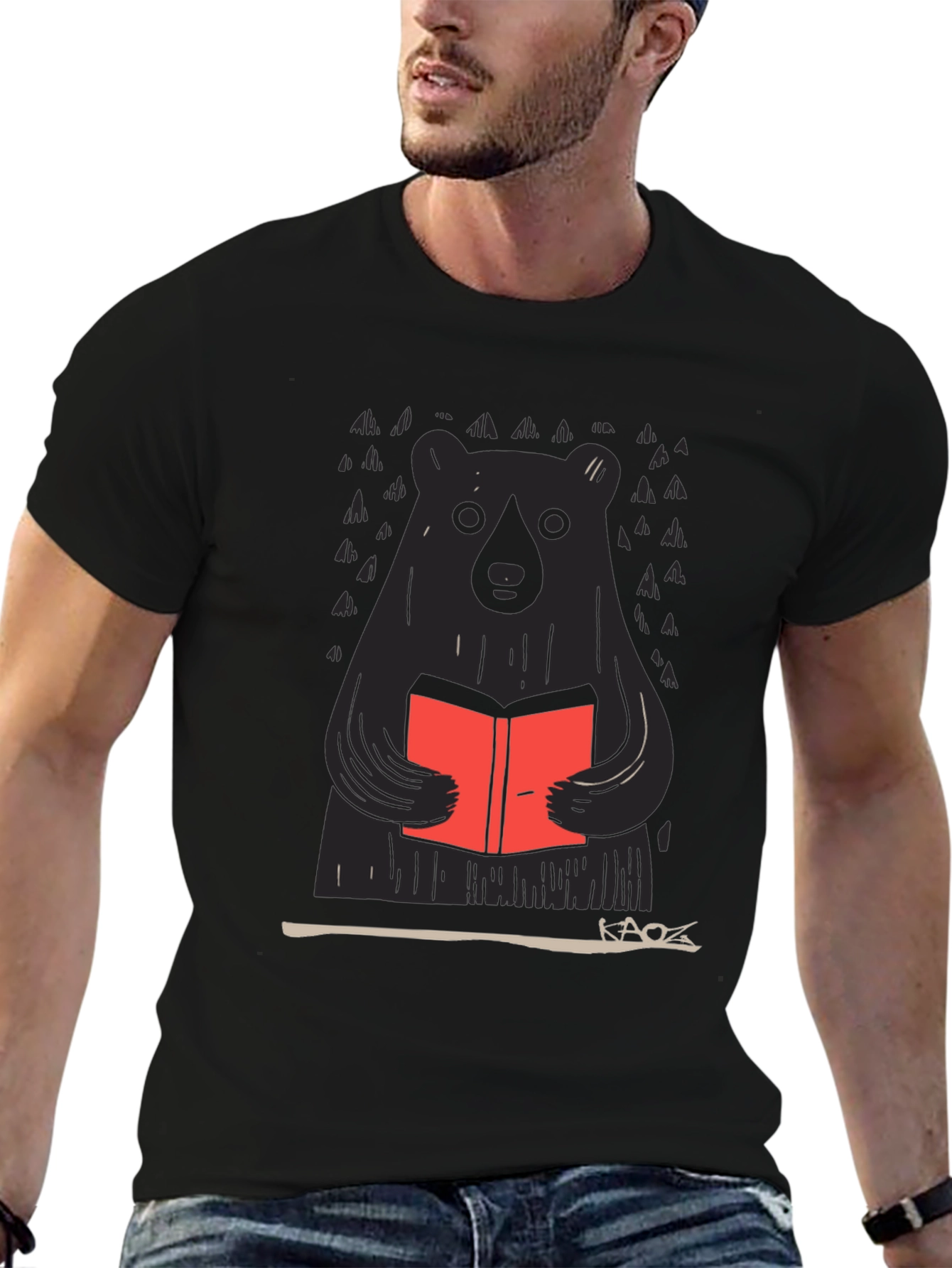 Bear Reading Book Graphic Tee - Black