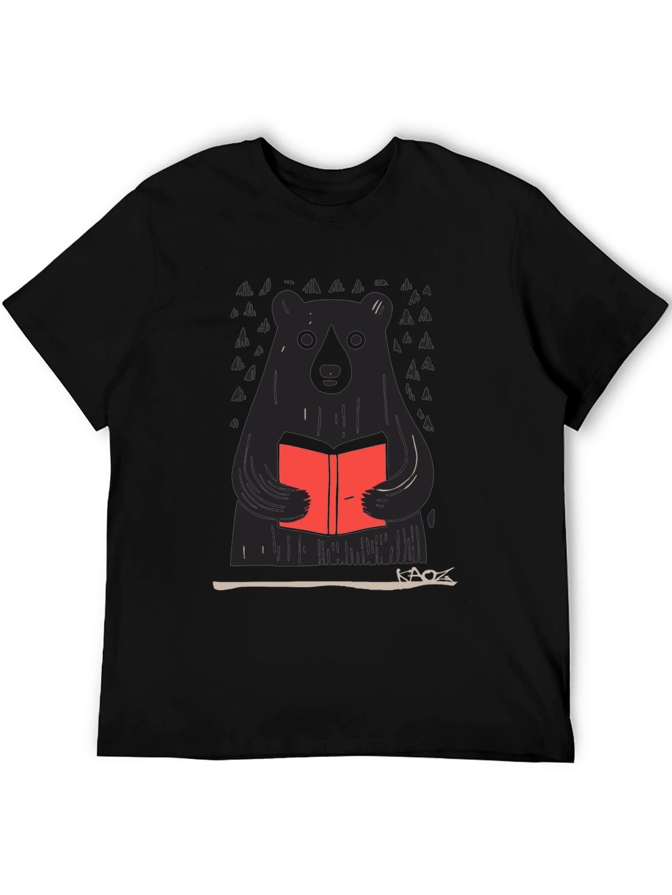 Bear Reading Book Graphic Tee - Black