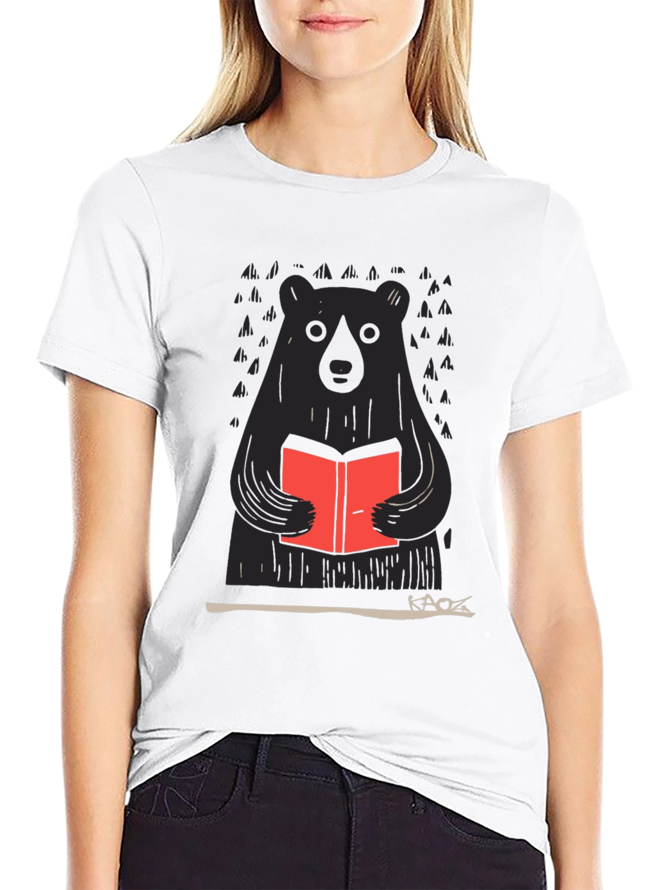 Bear Reading Book Graphic Tee - Black