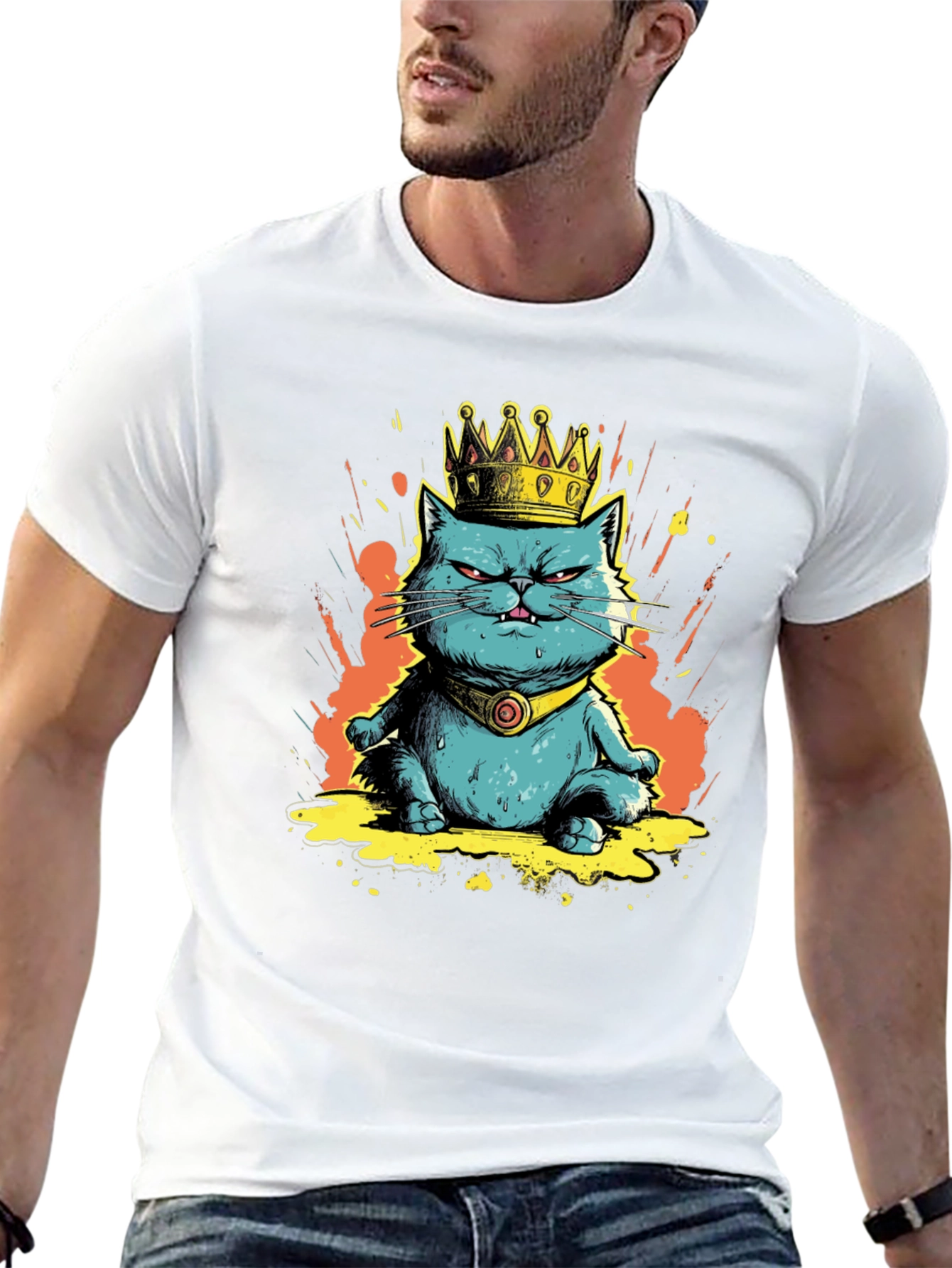 King Cat Graphic Tee - Royal Feline Fun