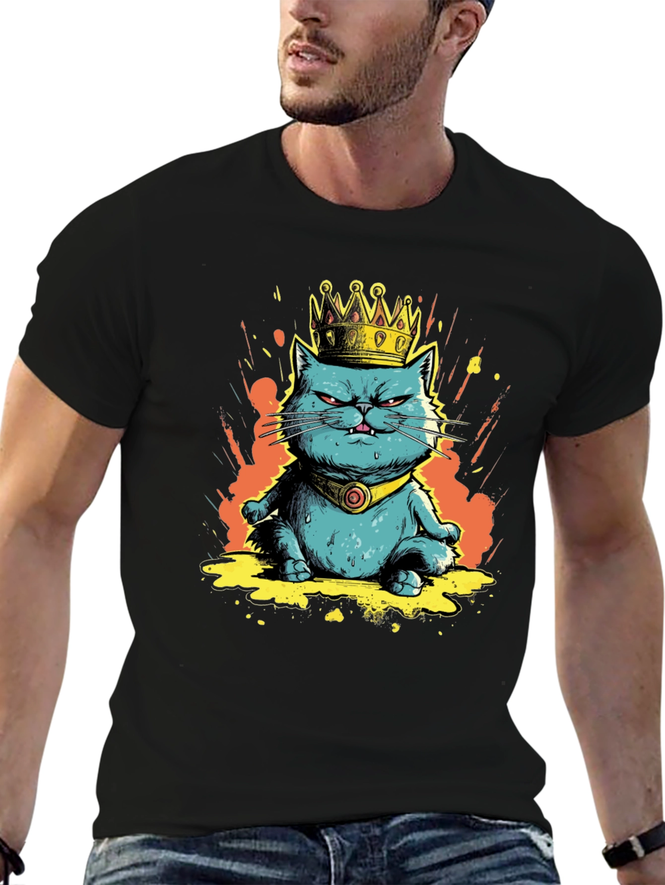 King Cat Graphic Tee - Royal Feline Fun