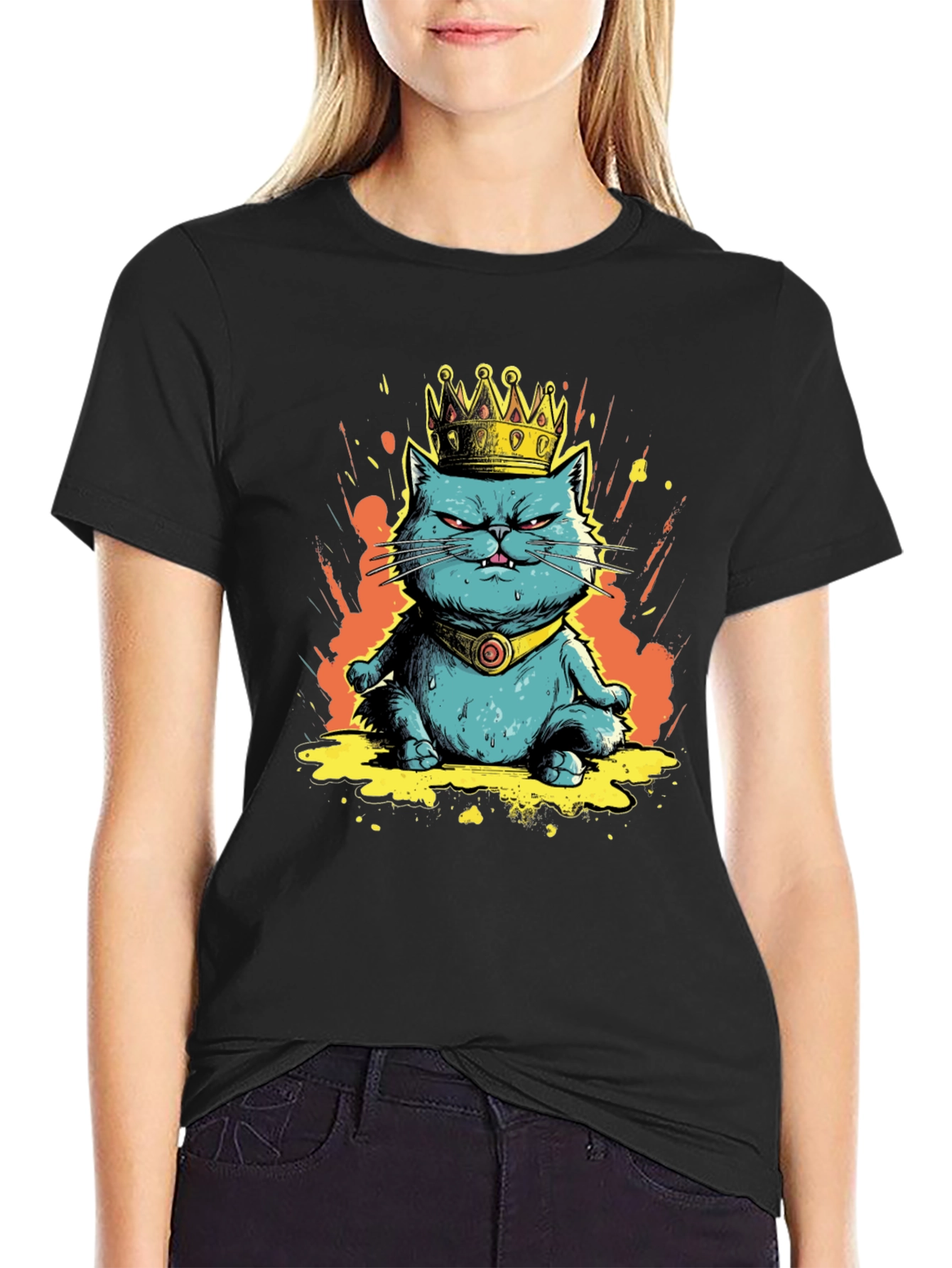 King Cat Graphic Tee - Royal Feline Fun