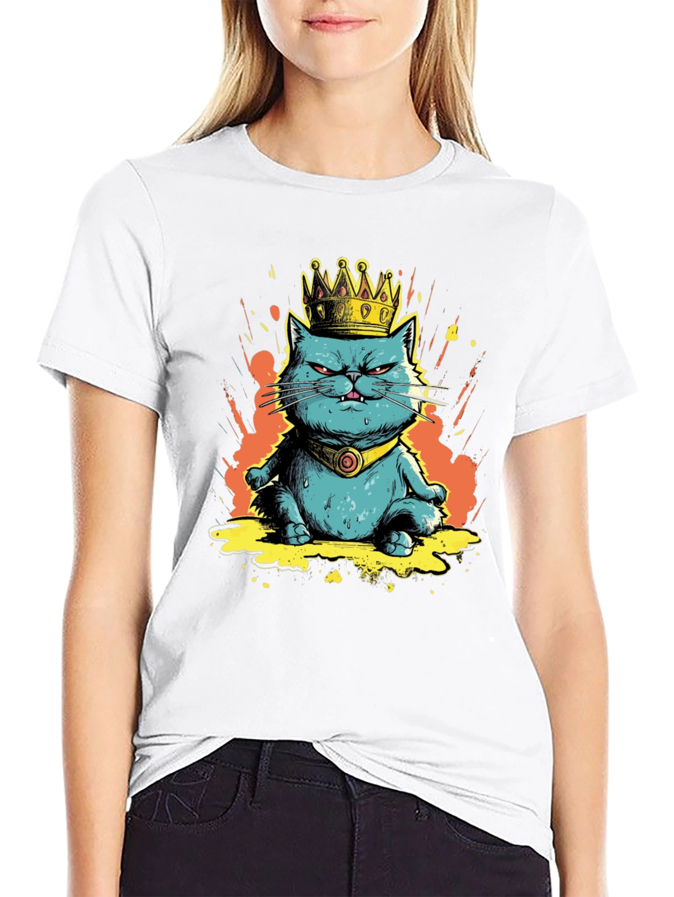 King Cat Graphic Tee - Royal Feline Fun