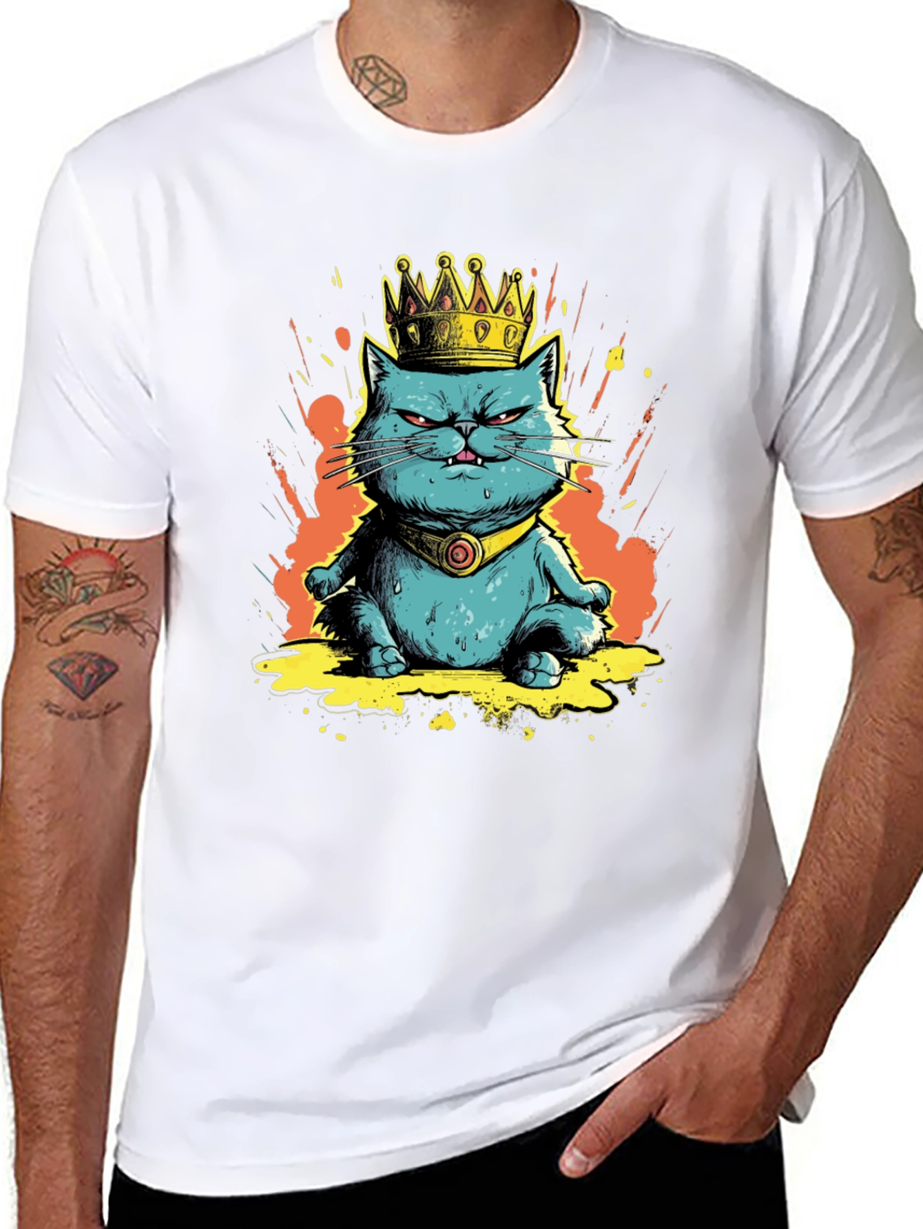 King Cat Graphic Tee - Royal Feline Fun