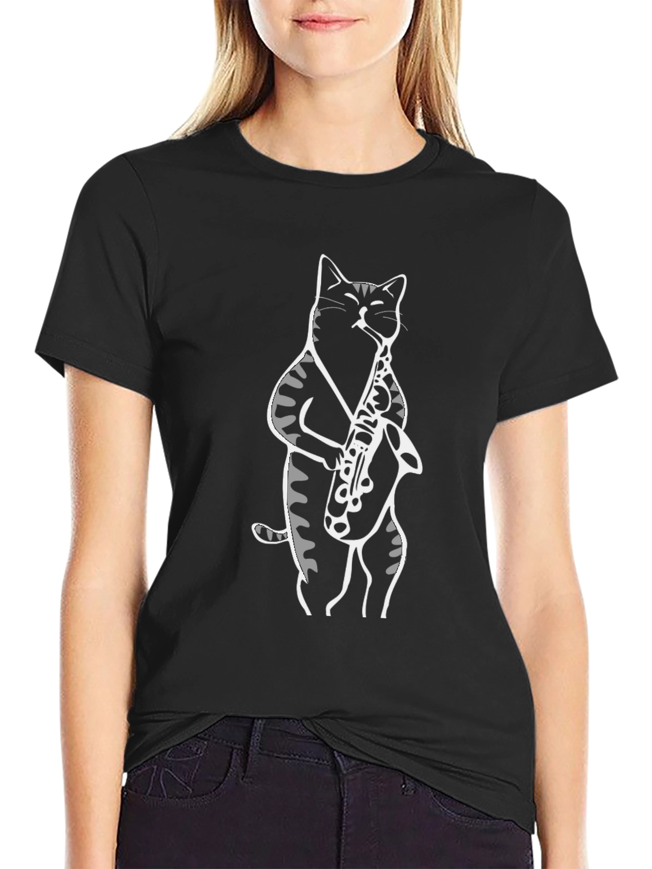 Cat Saxophone Player Graphic T-Shirt