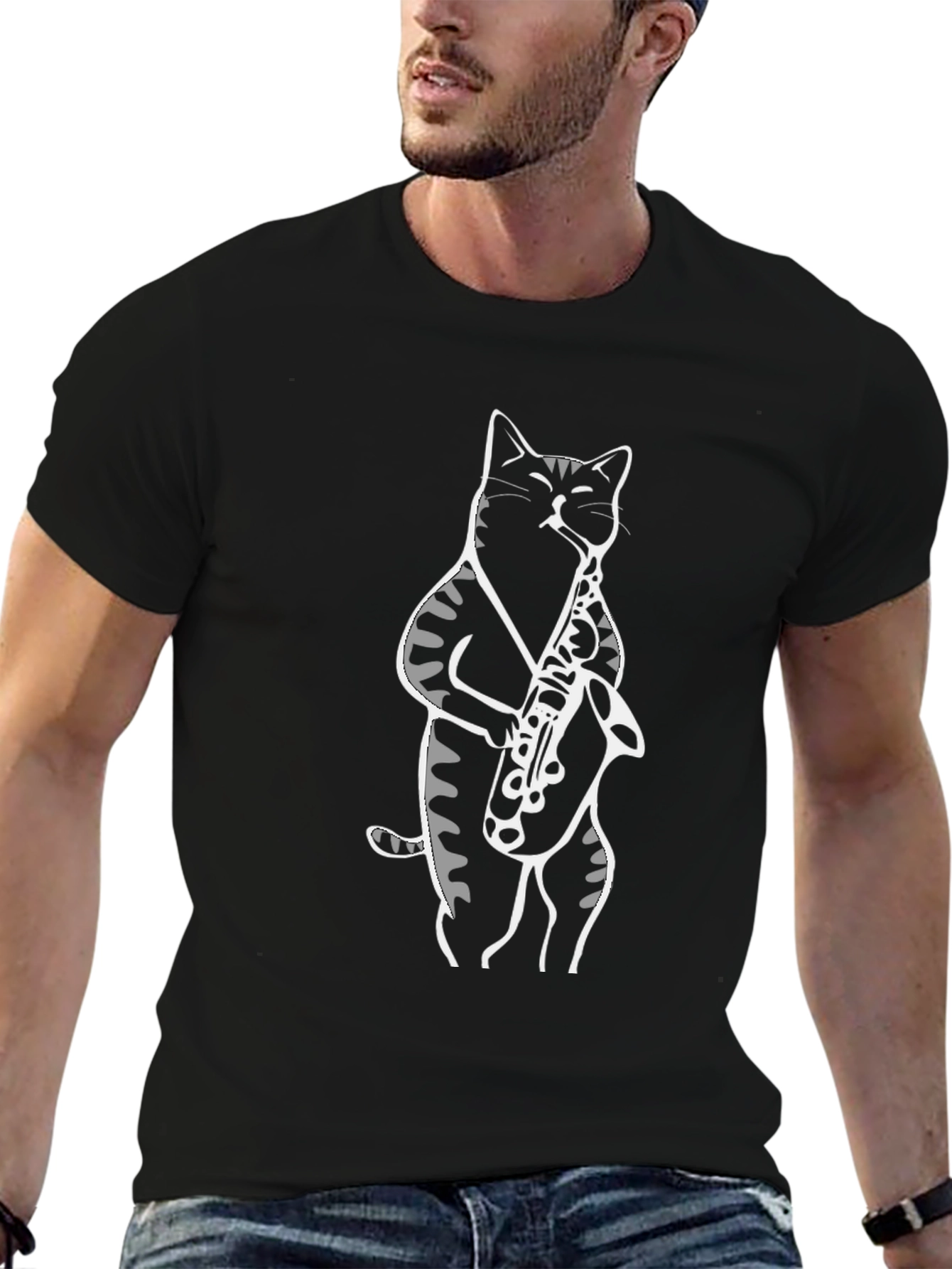 Cat Saxophone Player Graphic T-Shirt