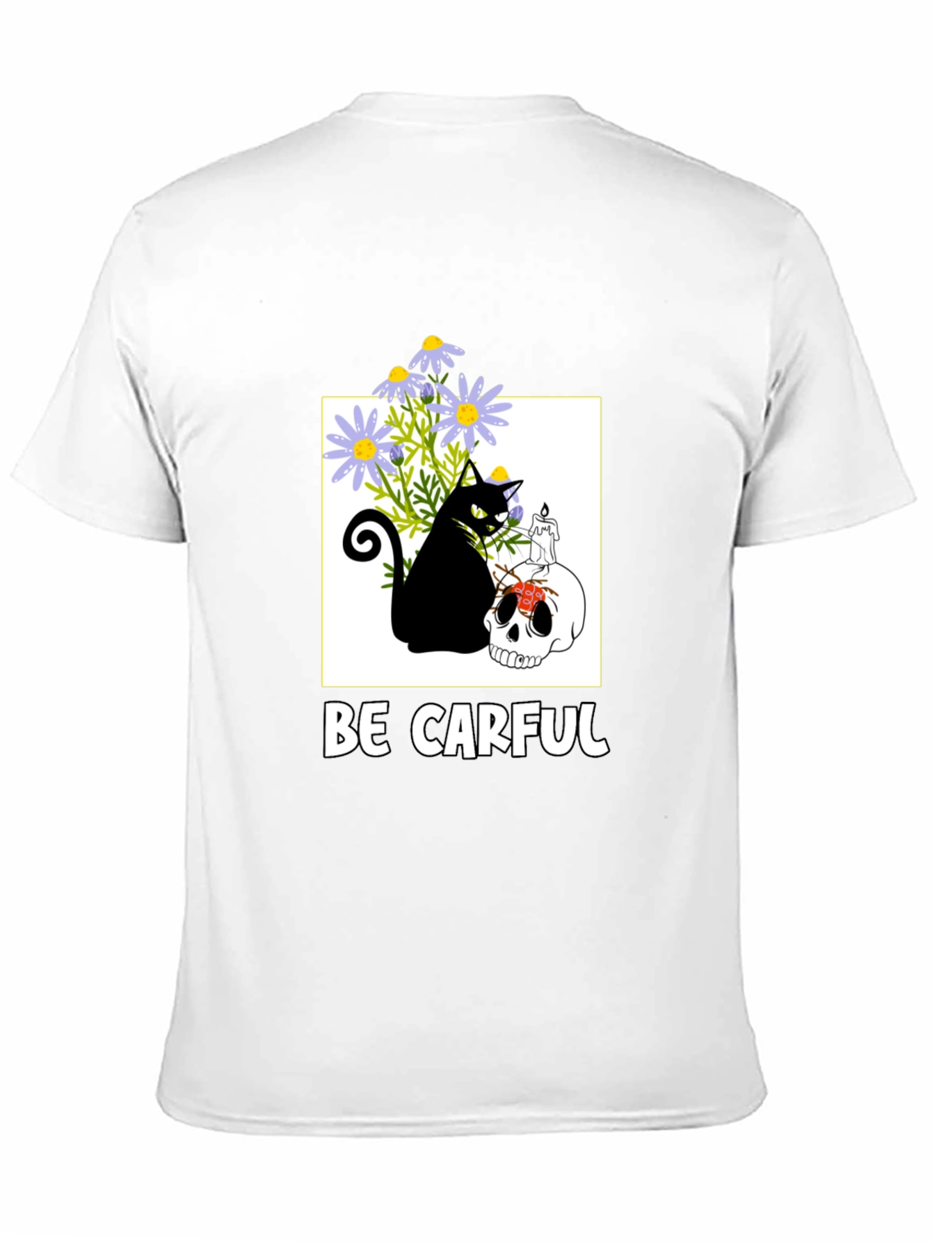 Be Carful Black Cat Skull Graphic Tee