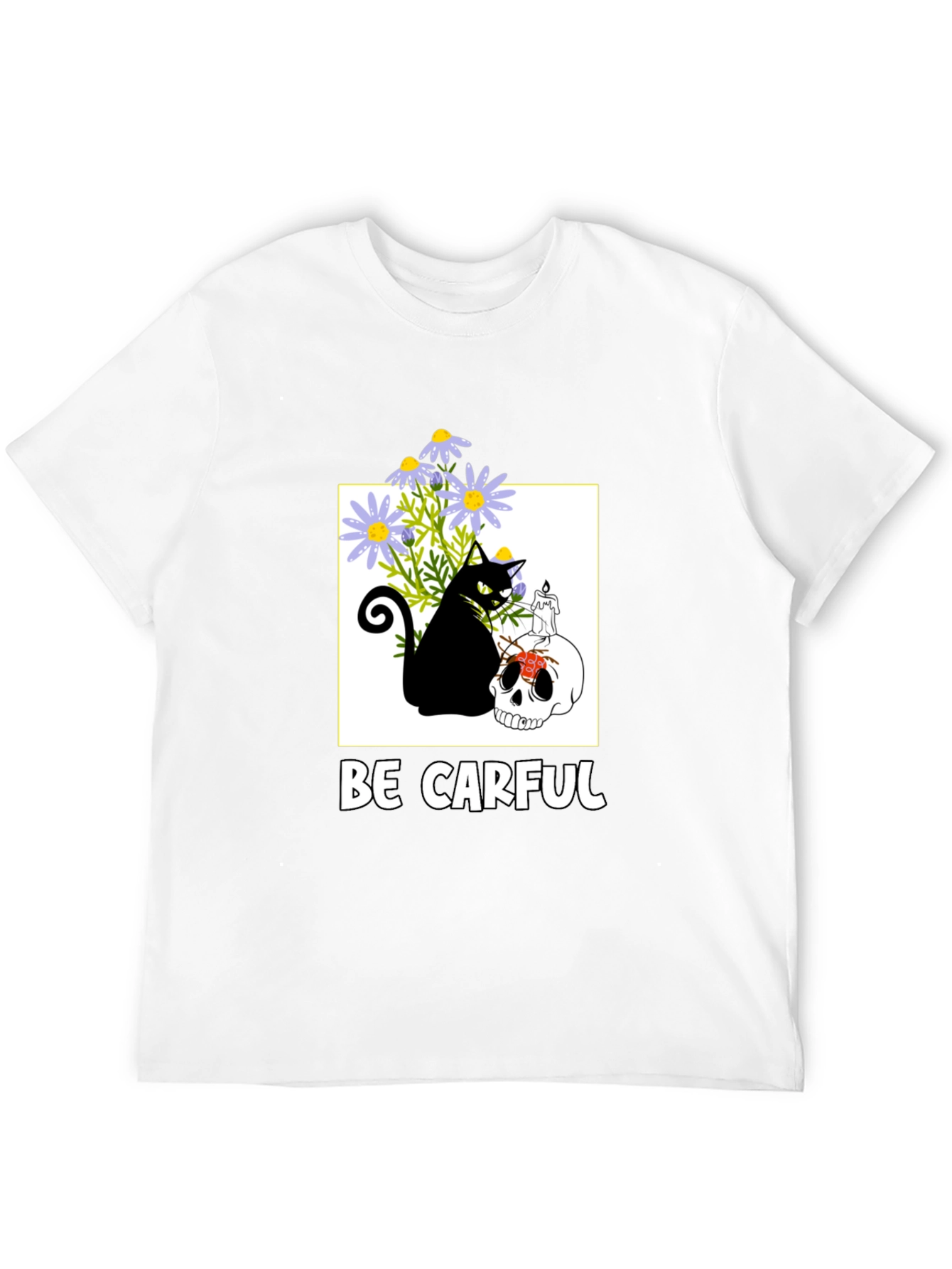 Be Carful Black Cat Skull Graphic Tee