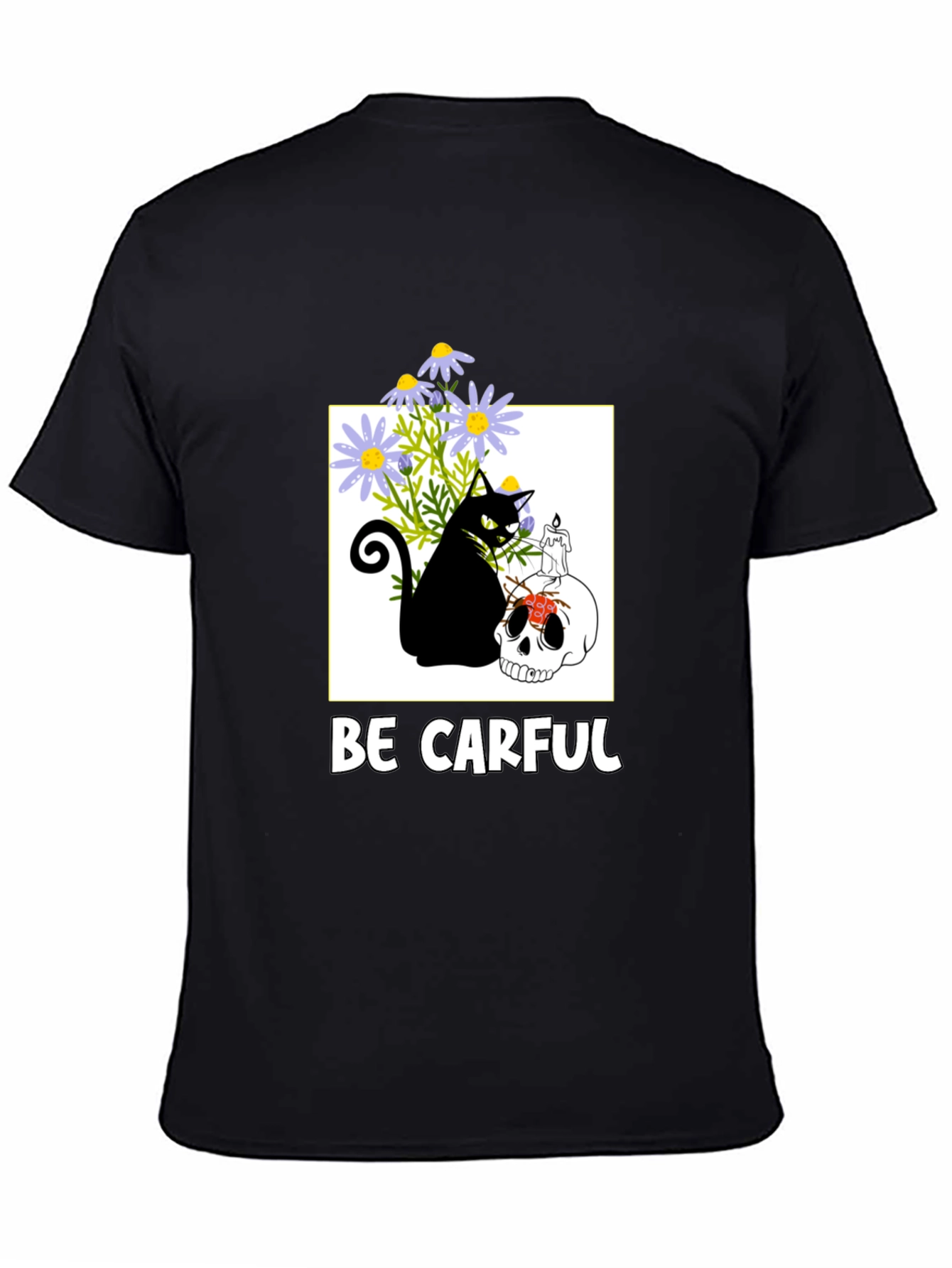 Be Carful Black Cat Skull Graphic Tee